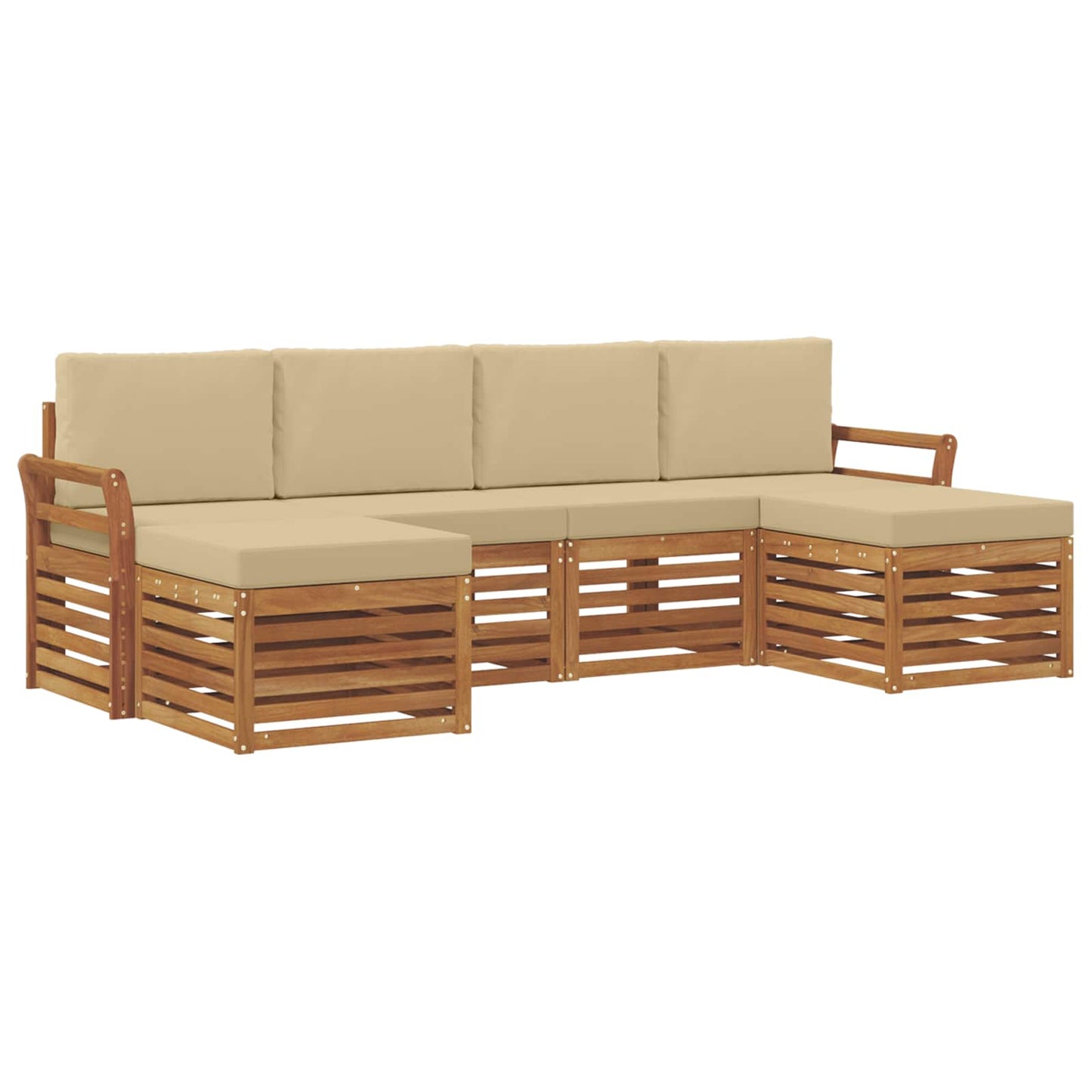 vidaXL Σετ Καναπέ 6 pcs Φυσικό και Μπεζ Στερεό Ξύλο Ακακίας