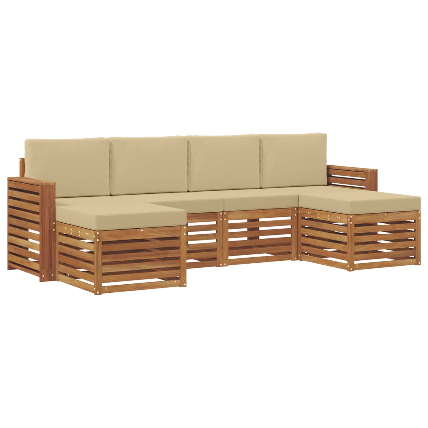 vidaXL Σετ Καναπέ 6 pcs Φυσικό και Μπεζ Στερεό Ξύλο Ακακίας