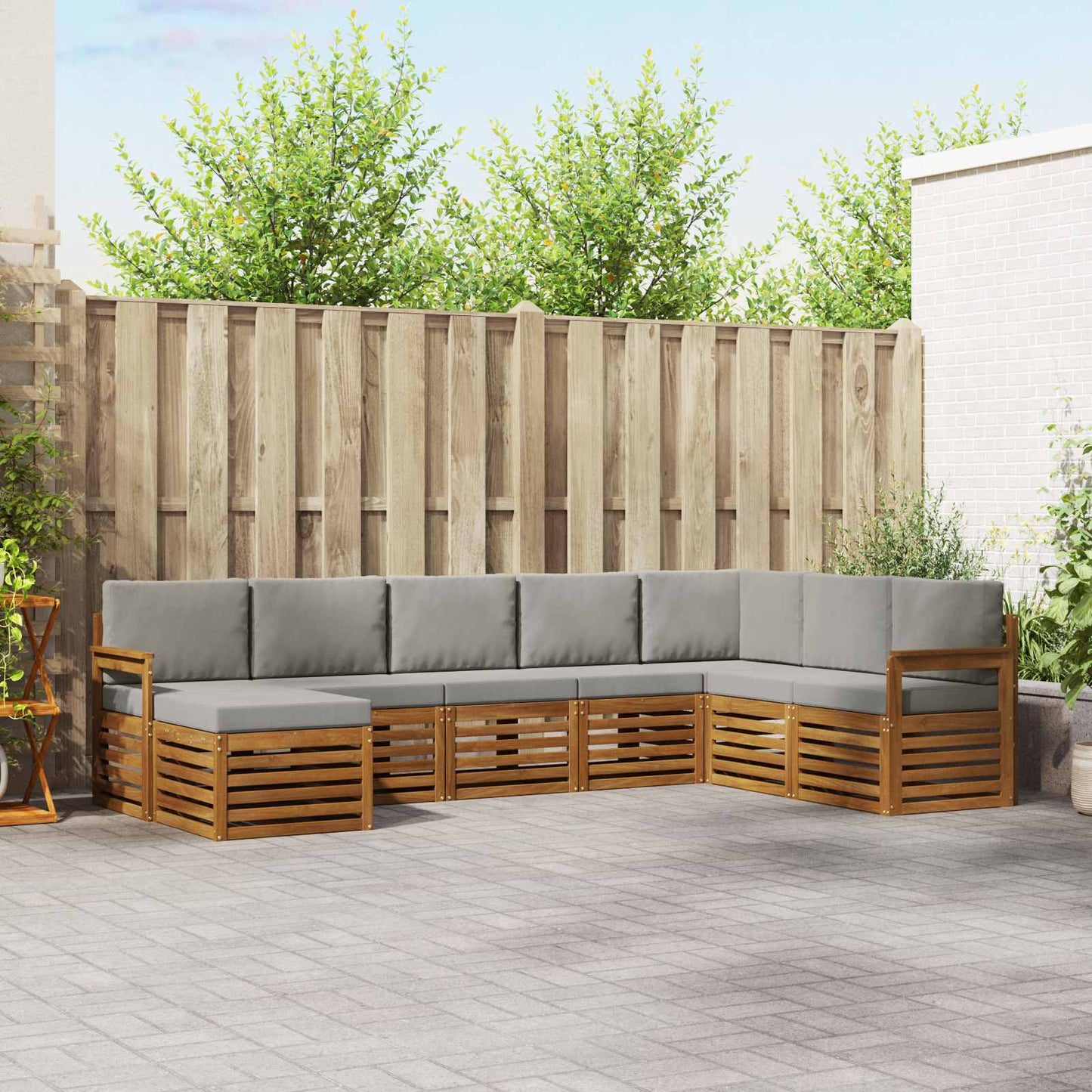 vidaXL Σειρά Καναπέ Εξωτερικού 8 pcs Φυσικό και Ανοιχτό Γκρι