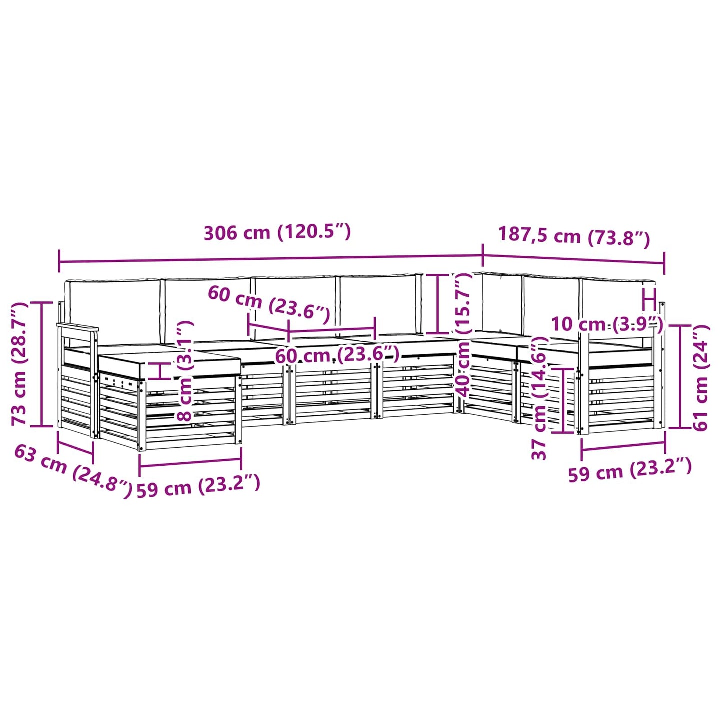 vidaXL Σειρά Καναπέ Εξωτερικού με μαξιλάρι 8 pcs Φυσικό και Ανθρακί