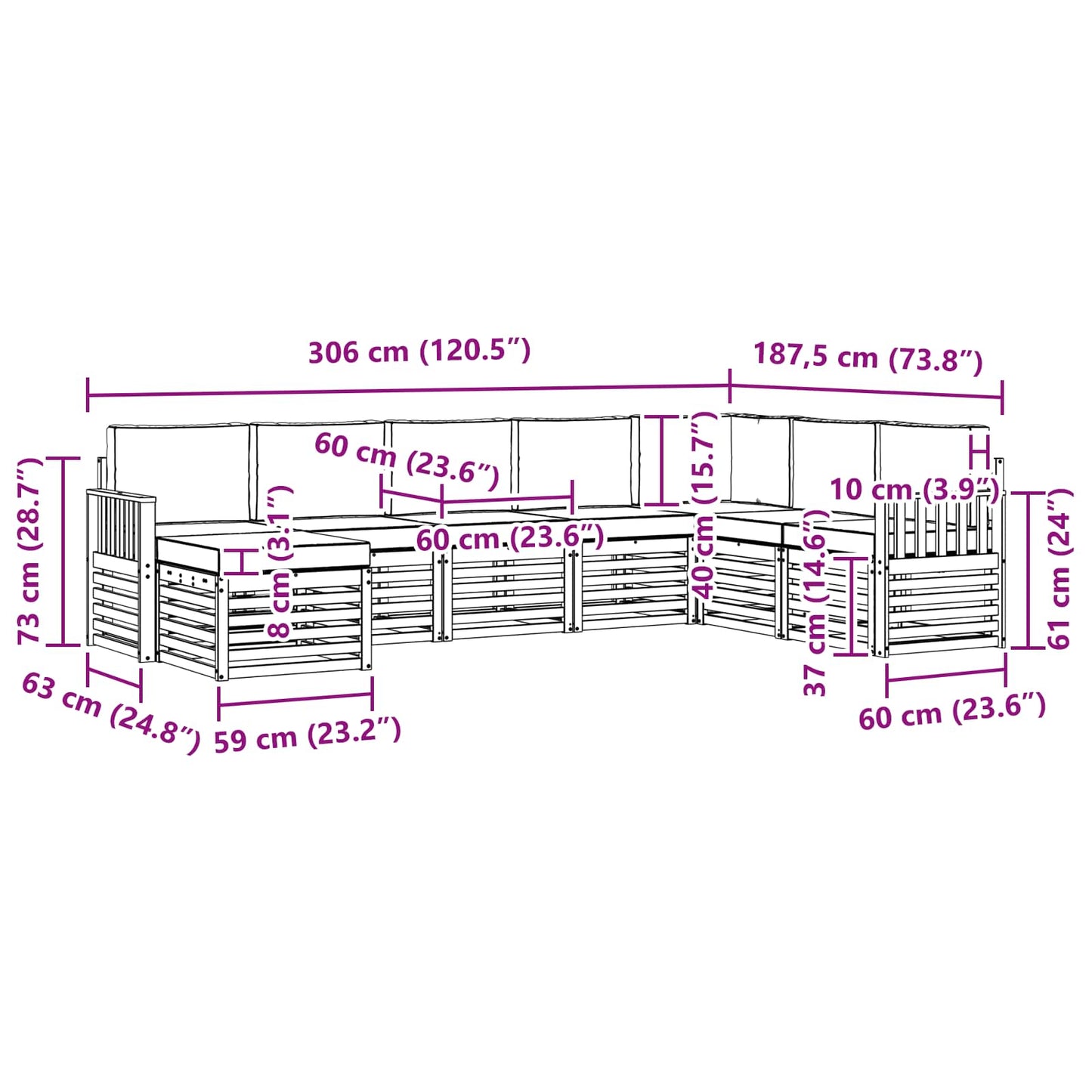 vidaXL Σειρά Καναπέ Εξωτερικού με μαξιλάρι 8 pcs Φυσικό και Μπεζ
