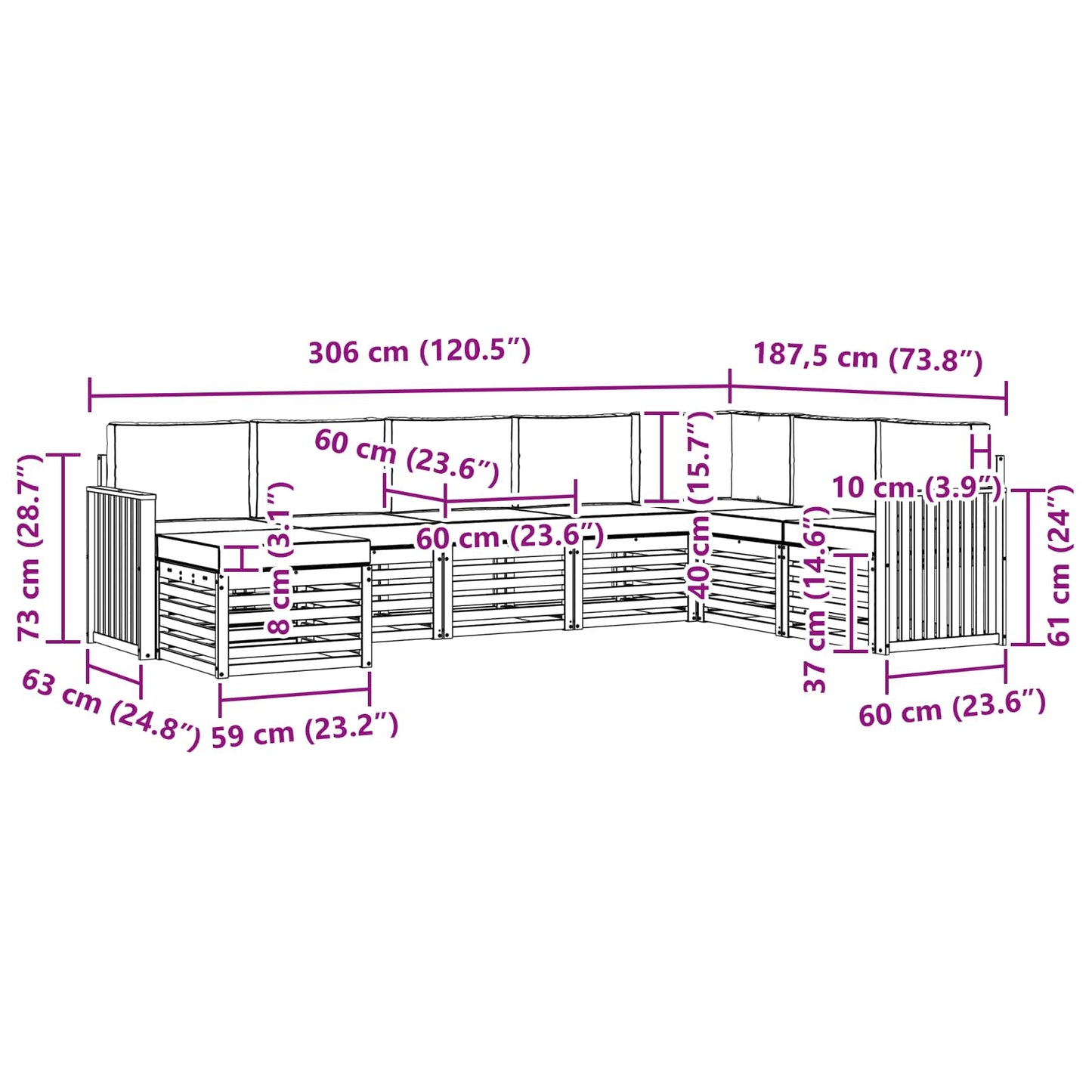 vidaXL Σειρά Καναπέ Εξωτερικού με μαξιλάρι 8 pcs Φυσικό και Κρέμα