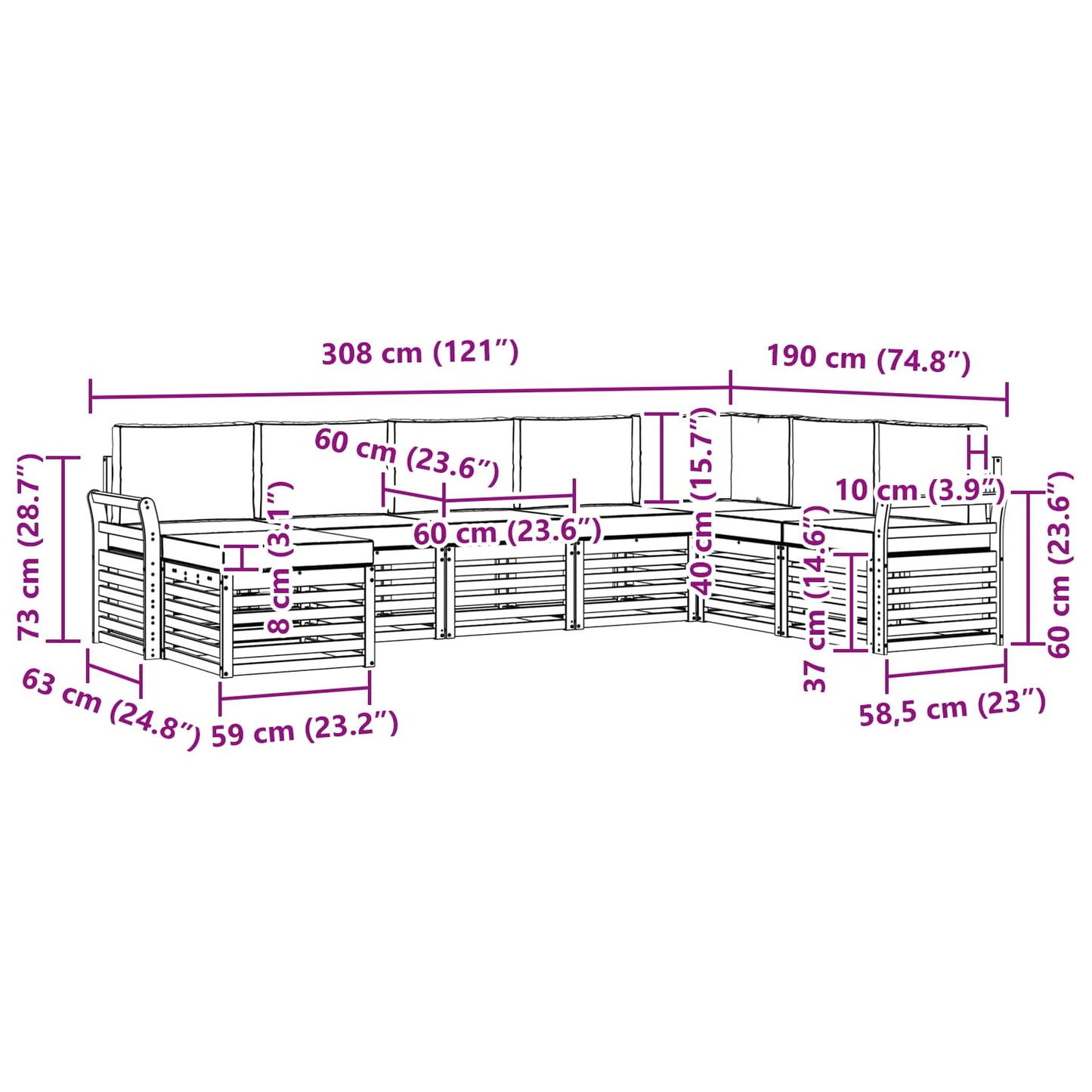vidaXL Σειρά Καναπέ Εξωτερικού με μαξιλάρι 8 pcs Φυσικό και Ανθρακί