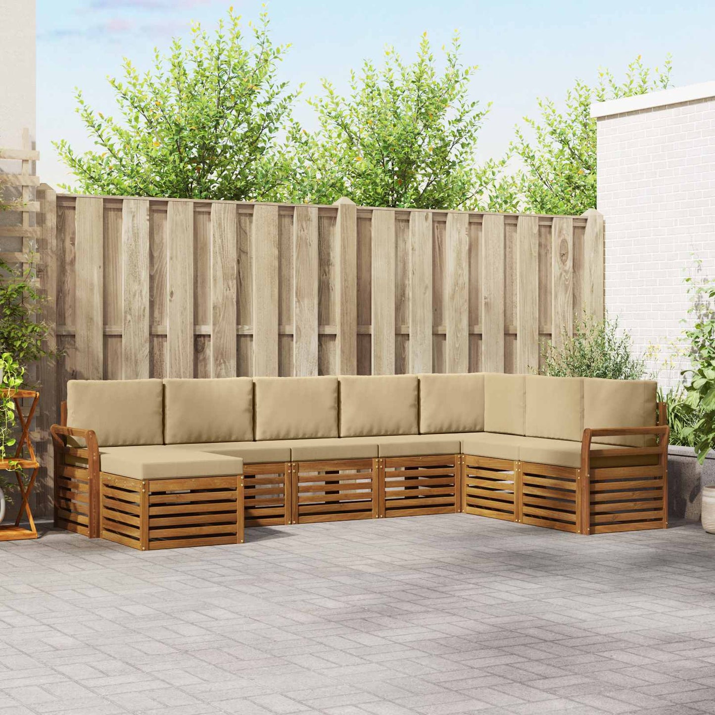 vidaXL Σειρά Καναπέ Εξωτερικού με μαξιλάρι 8 pcs Φυσικό και Μπεζ