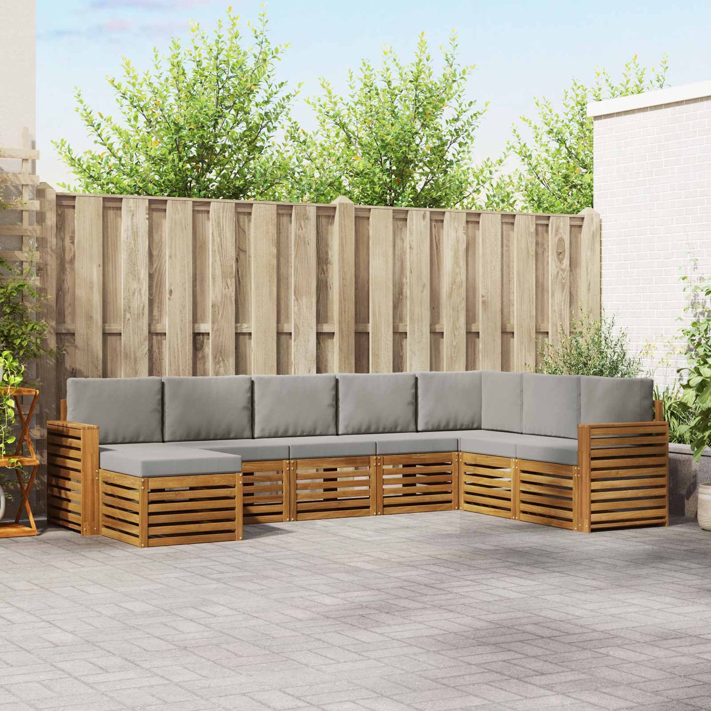 vidaXL Σειρά Καναπέ Εξωτερικού 8 pcs Φυσικό και Ανοιχτό Γκρι