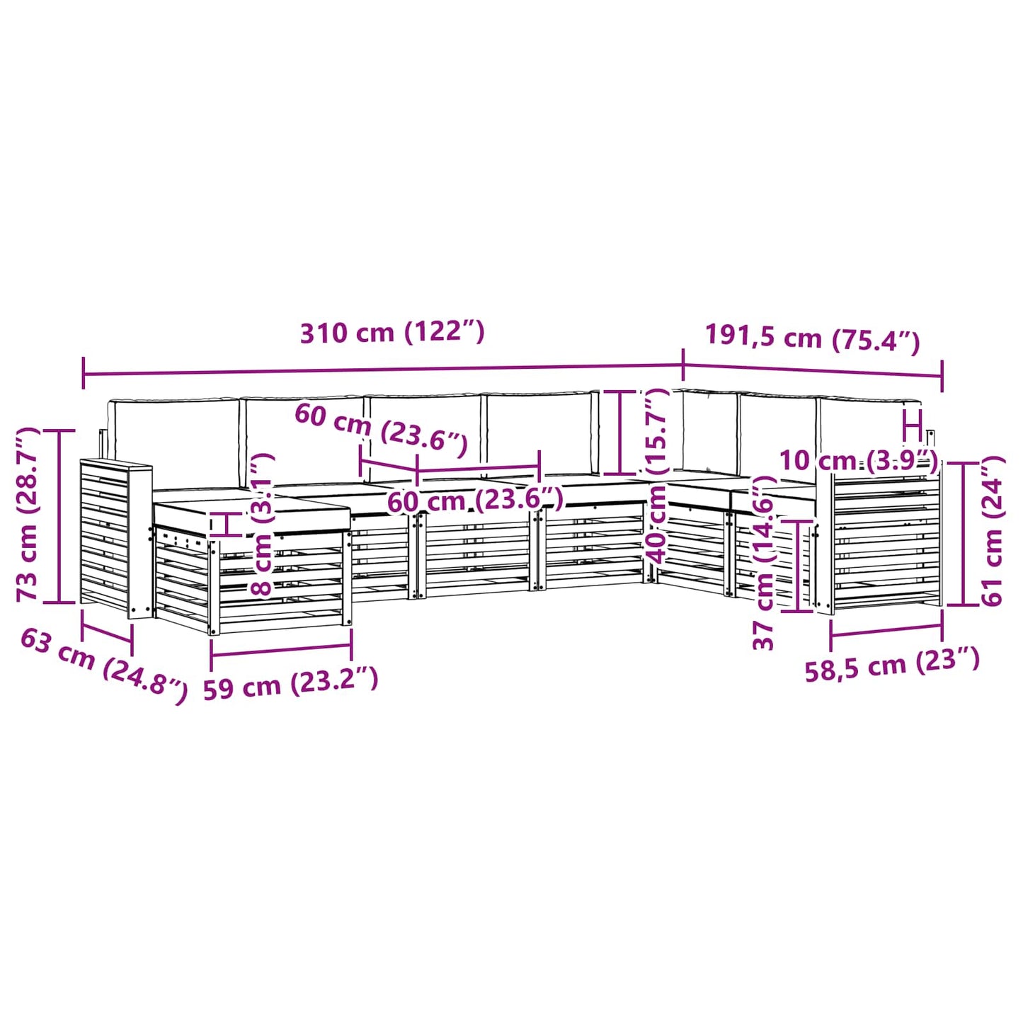 vidaXL Σειρά Καναπέ Εξωτερικού με μαξιλάρι 8 pcs Φυσικό και Ανθρακί