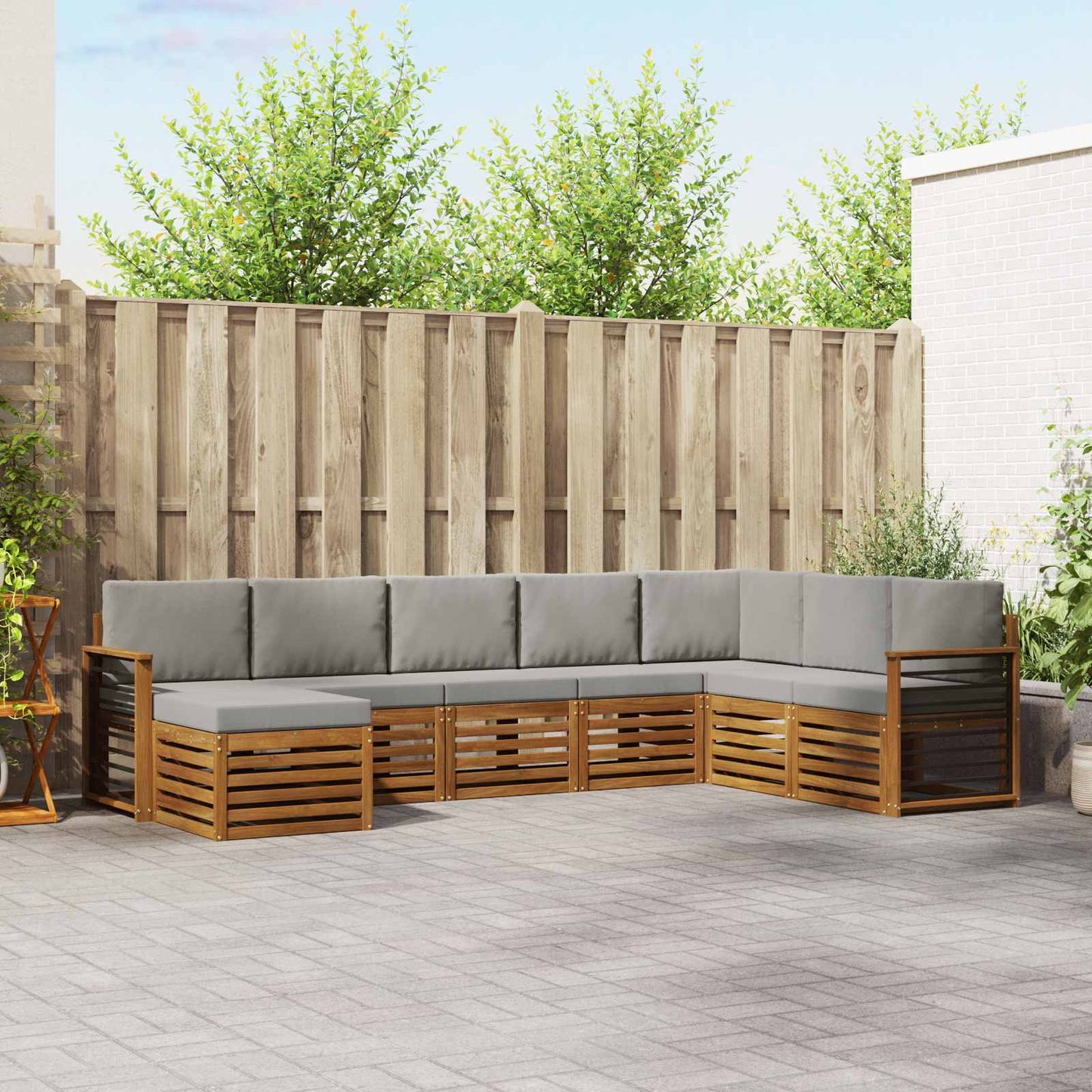 vidaXL Σειρά Καναπέ Εξωτερικού 8 pcs Φυσικό και Ανοιχτό Γκρι