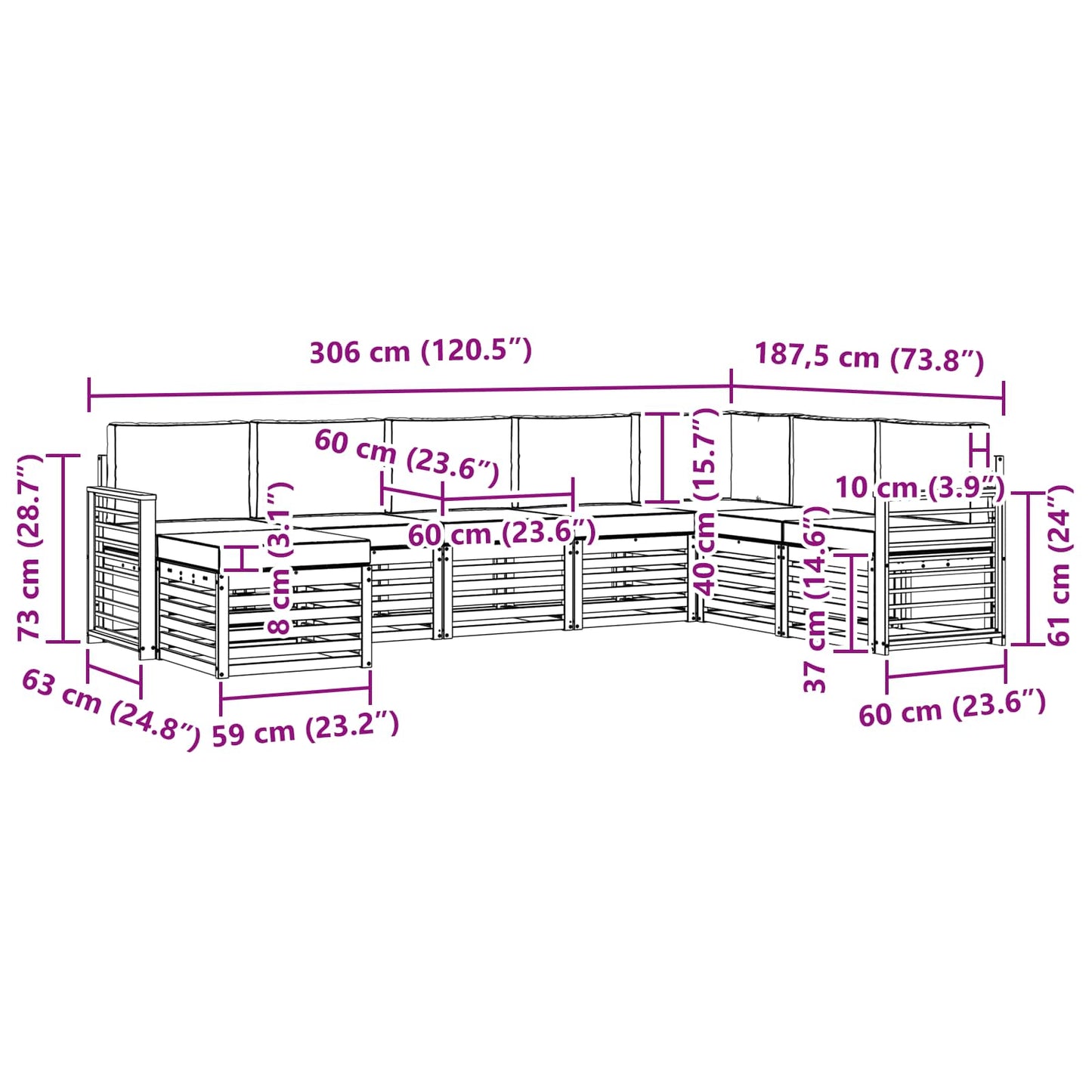 vidaXL Σειρά Καναπέ Εξωτερικού με μαξιλάρι 8 pcs Φυσικό και Μπεζ