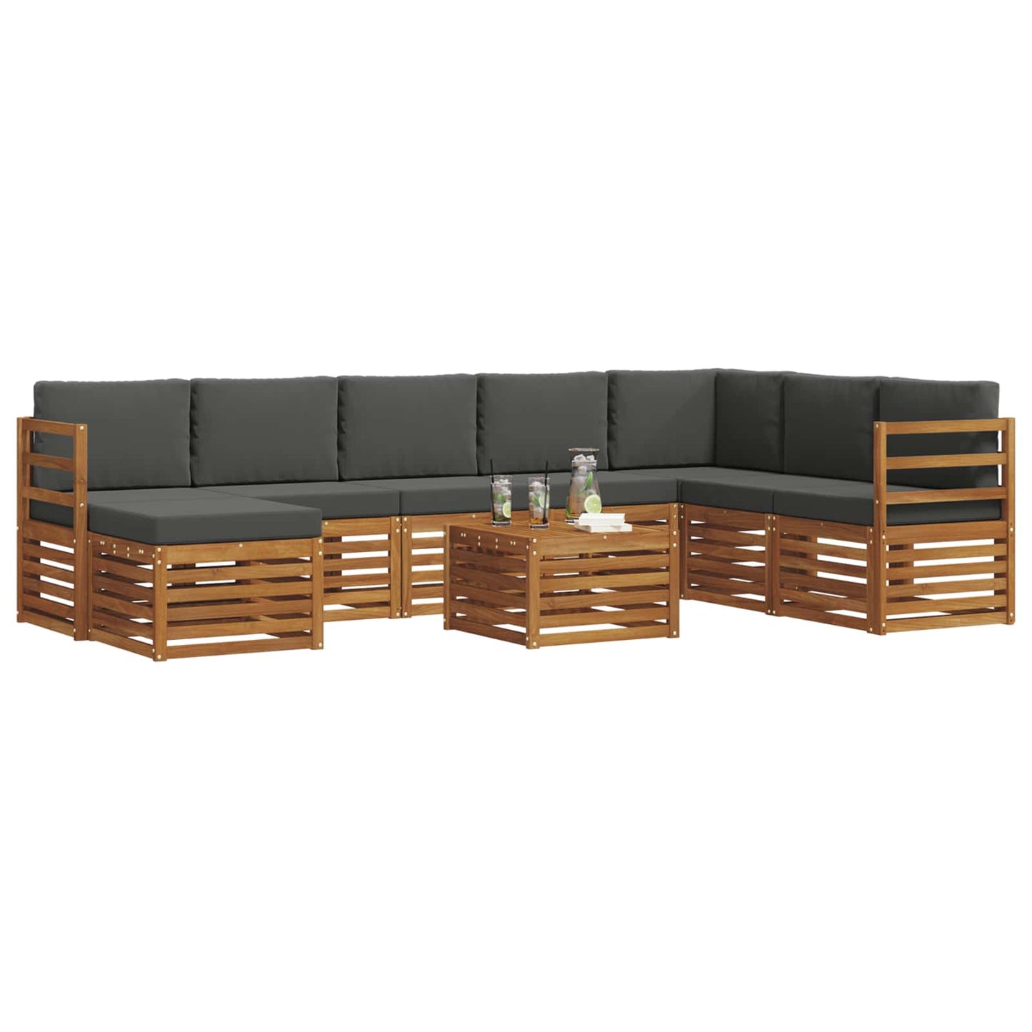 vidaXL Σειρά Καναπέ Εξωτερικού με μαξιλάρι 9 pcs Φυσικό και Ανθρακί