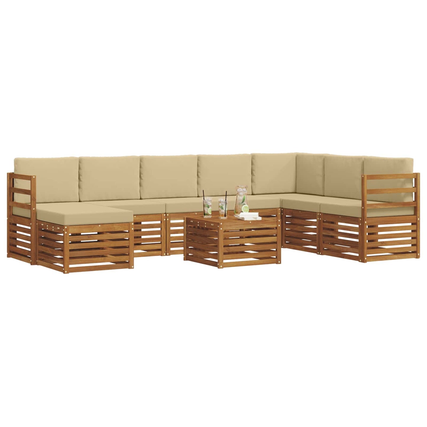vidaXL Σειρά Καναπέ Εξωτερικού με μαξιλάρι 9 pcs Φυσικό και Μπεζ