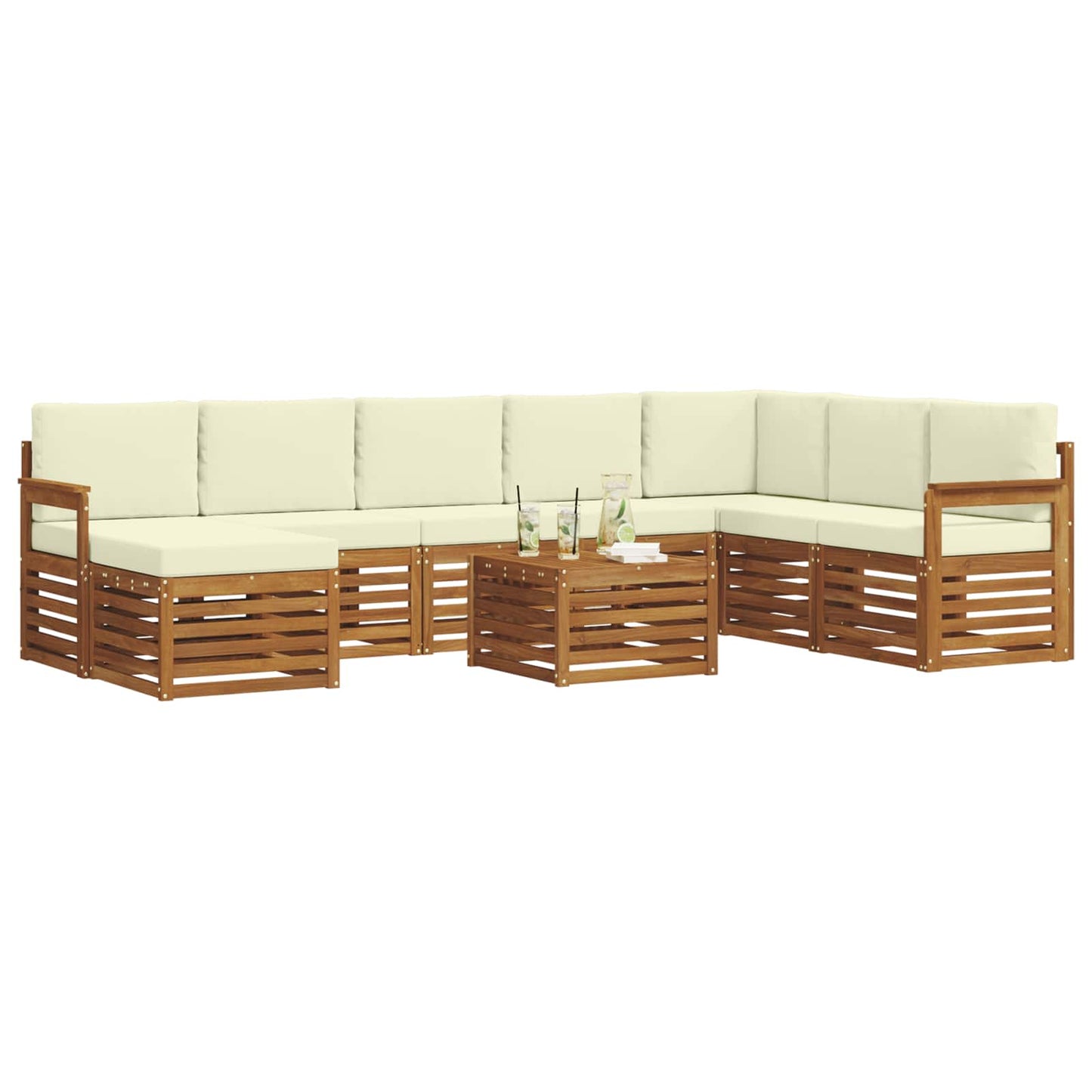 vidaXL Σειρά Καναπέ Εξωτερικού με μαξιλάρι 9 pcs Φυσικό και Κρέμα