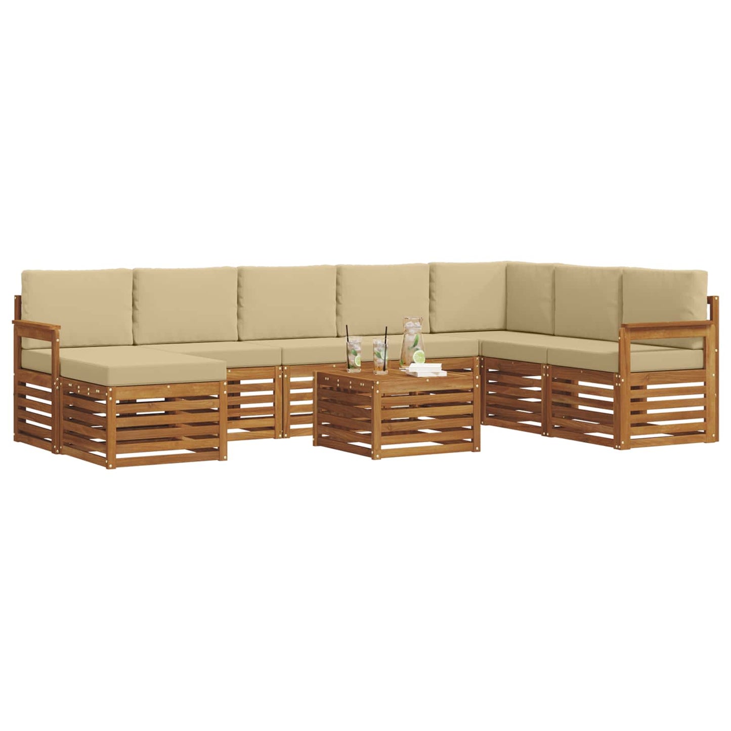 vidaXL Σειρά Καναπέ Εξωτερικού με μαξιλάρι 9 pcs Φυσικό και Μπεζ