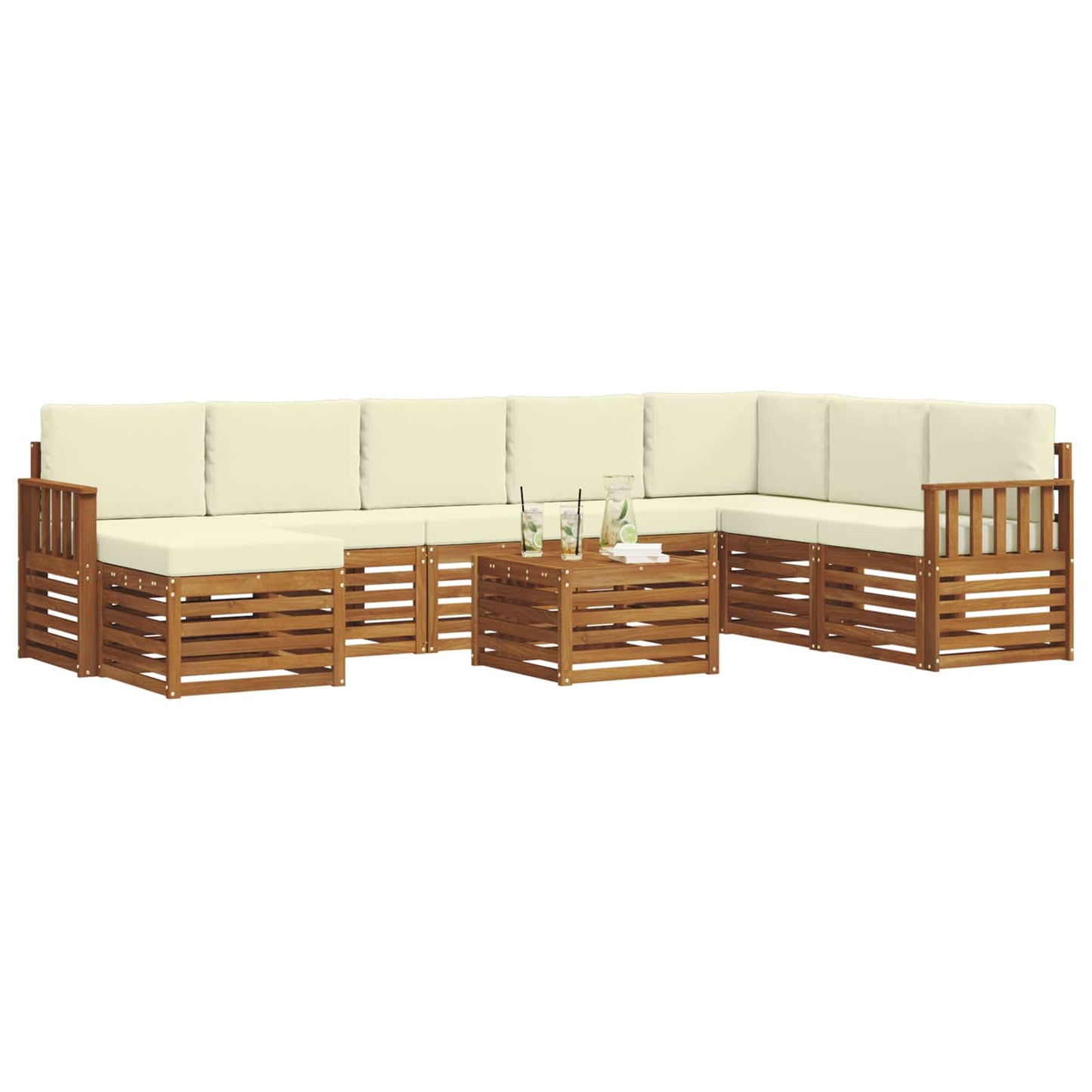 vidaXL Σειρά Καναπέ Εξωτερικού με μαξιλάρι 9 pcs Φυσικό και Κρέμα