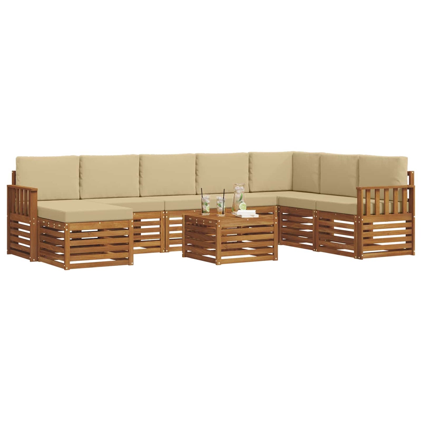 vidaXL Σειρά Καναπέ Εξωτερικού με μαξιλάρι 9 pcs Φυσικό και Μπεζ