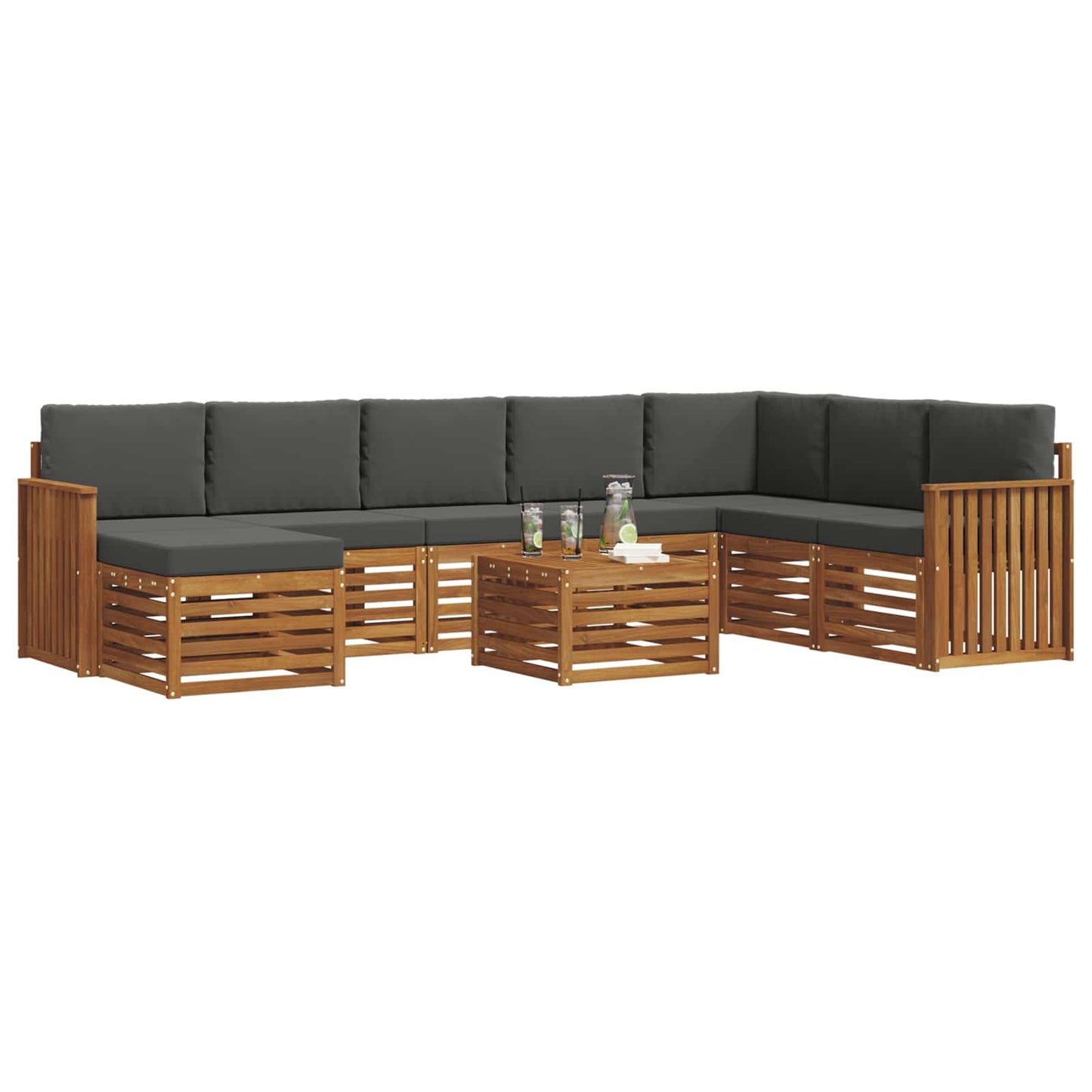 vidaXL Σειρά Καναπέ Εξωτερικού με μαξιλάρι 9 pcs Φυσικό και Ανθρακί