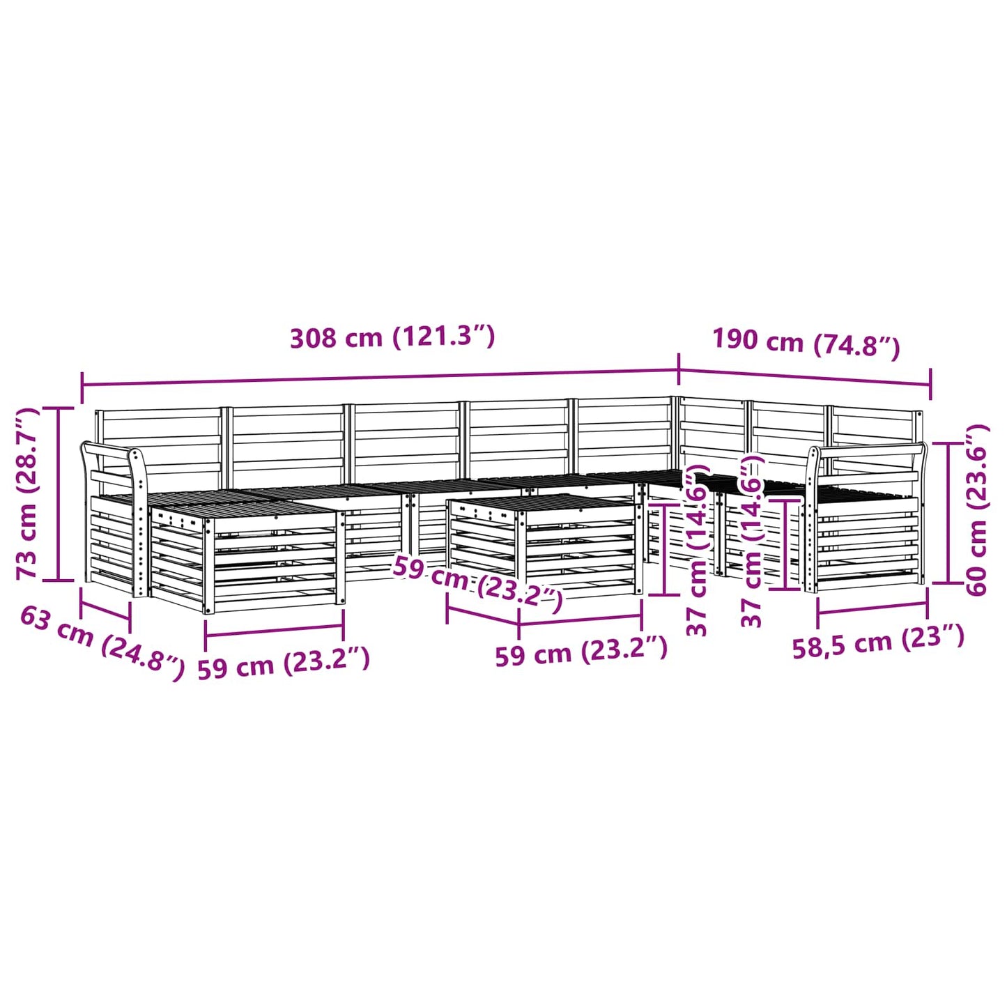 vidaXL Σειρά Καναπέ Εξωτερικού 9 pcs Φυσικό Στερεό Ξύλο Ακακίας