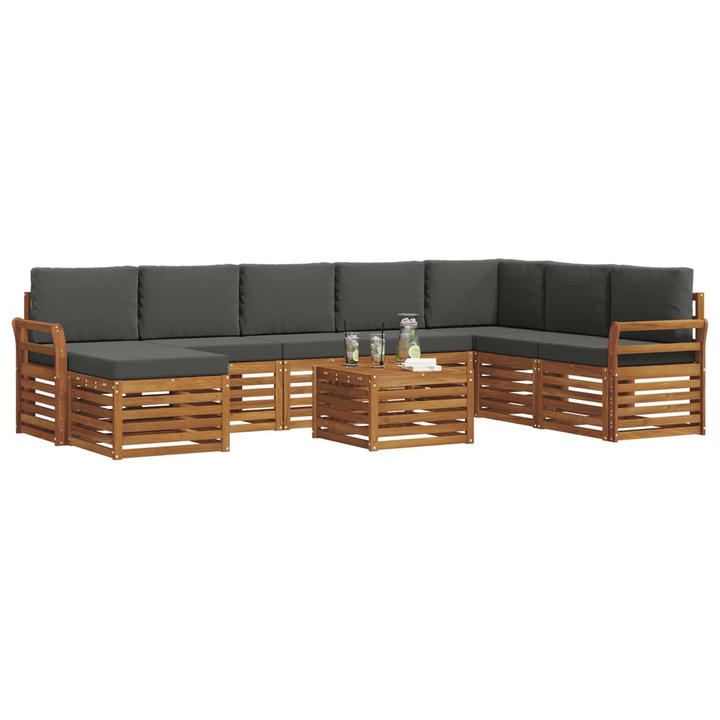 vidaXL Σειρά Καναπέ Εξωτερικού με μαξιλάρι 9 pcs Φυσικό και Ανθρακί