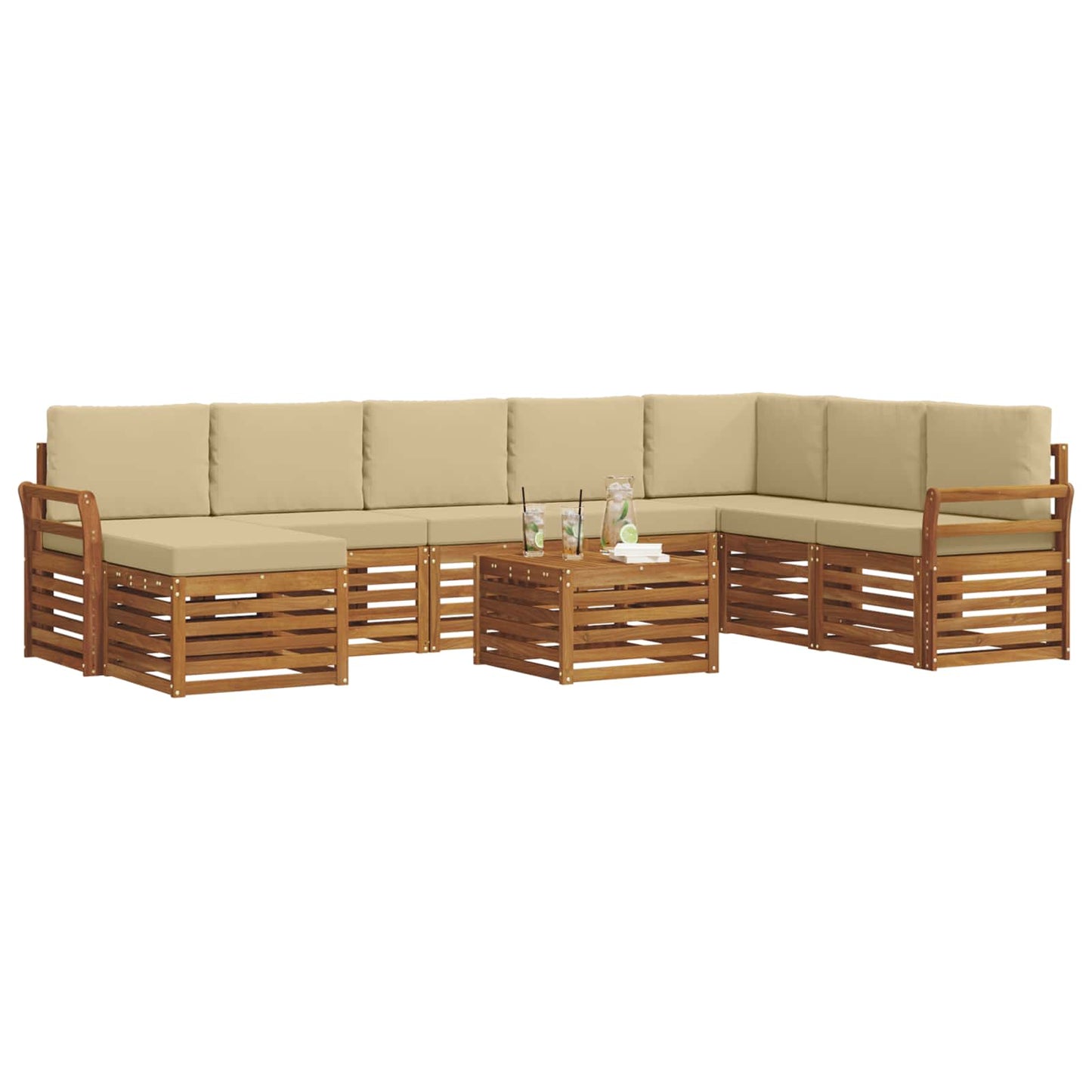 vidaXL Σειρά Καναπέ Εξωτερικού με μαξιλάρι 9 pcs Φυσικό και Μπεζ