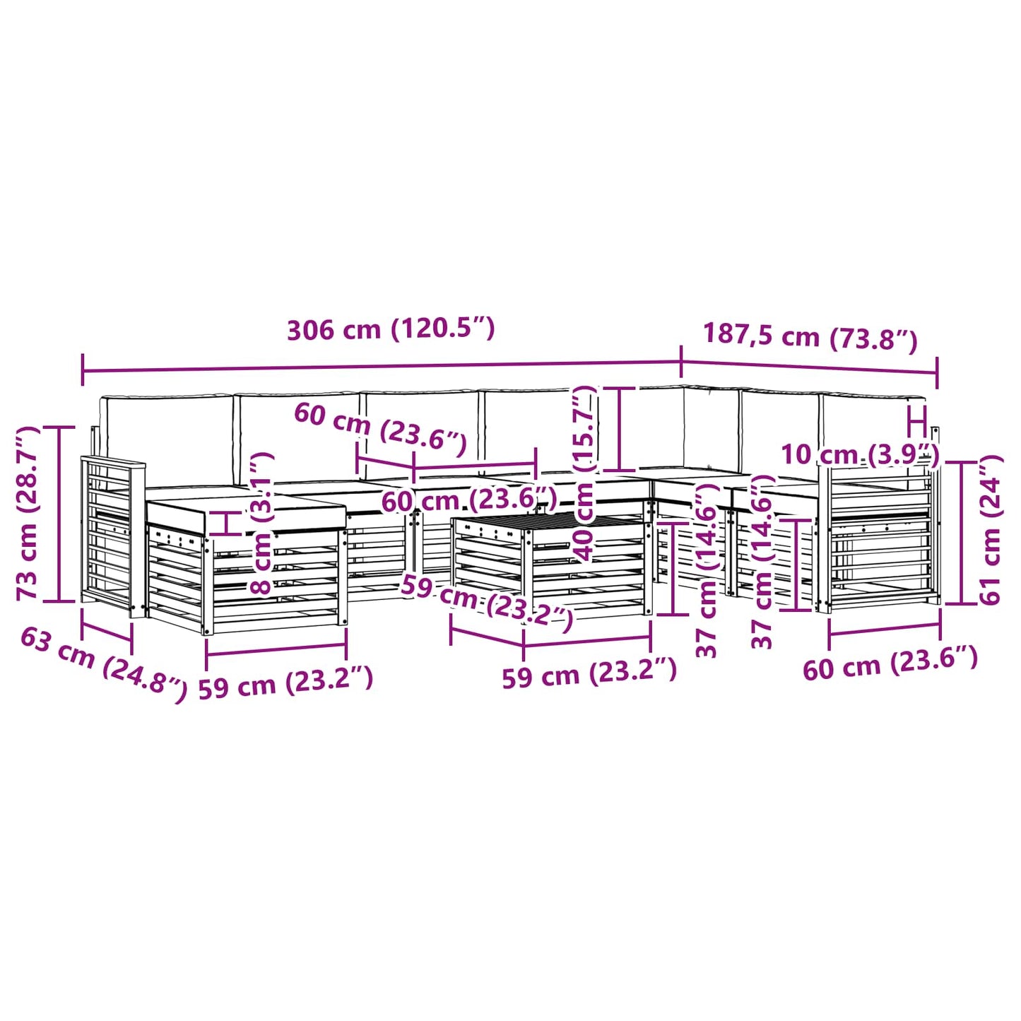 vidaXL Σειρά Καναπέ Εξωτερικού με μαξιλάρι 9 pcs Φυσικό και Κρέμα