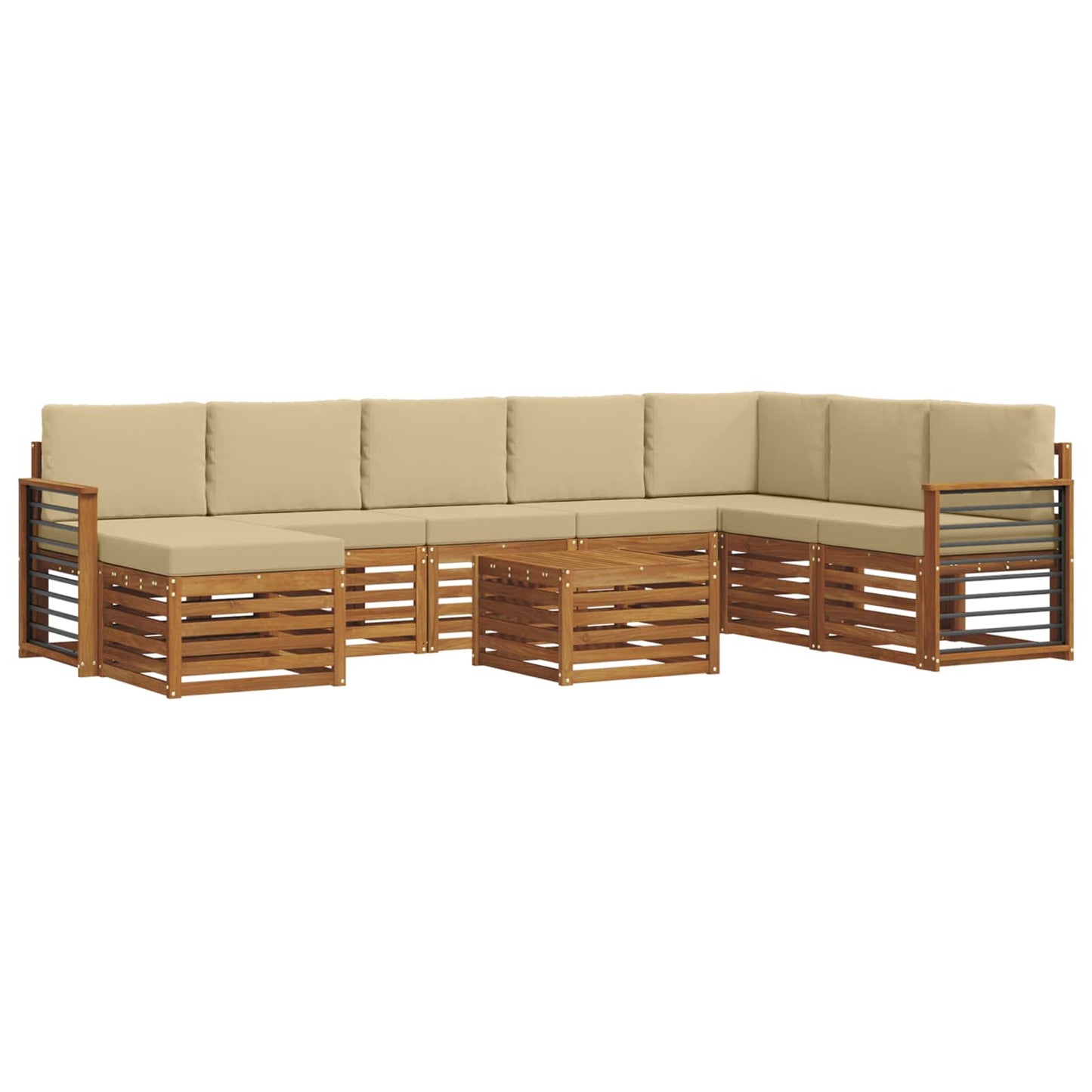 vidaXL Σειρά Καναπέ Εξωτερικού με μαξιλάρι 9 pcs Φυσικό και Μπεζ