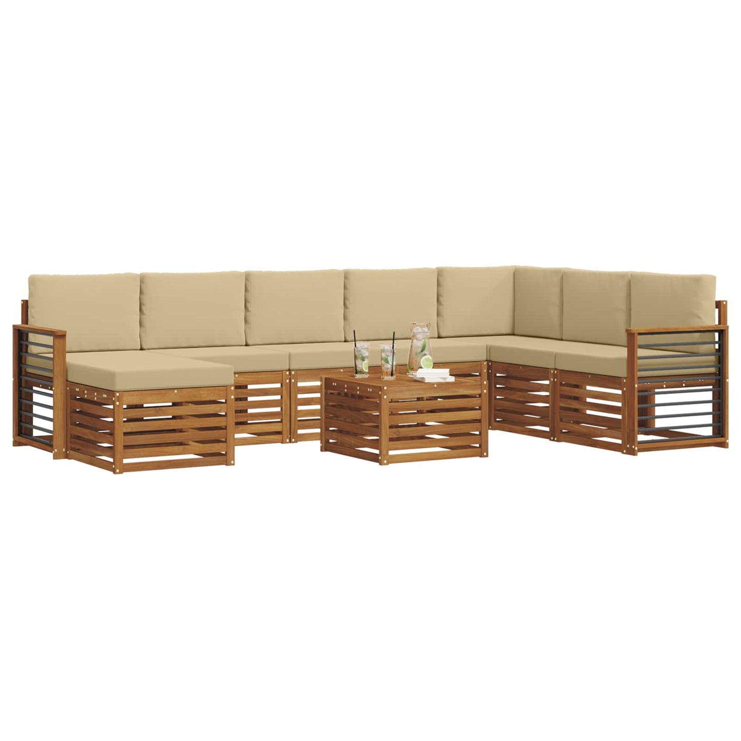 vidaXL Σειρά Καναπέ Εξωτερικού με μαξιλάρι 9 pcs Φυσικό και Μπεζ