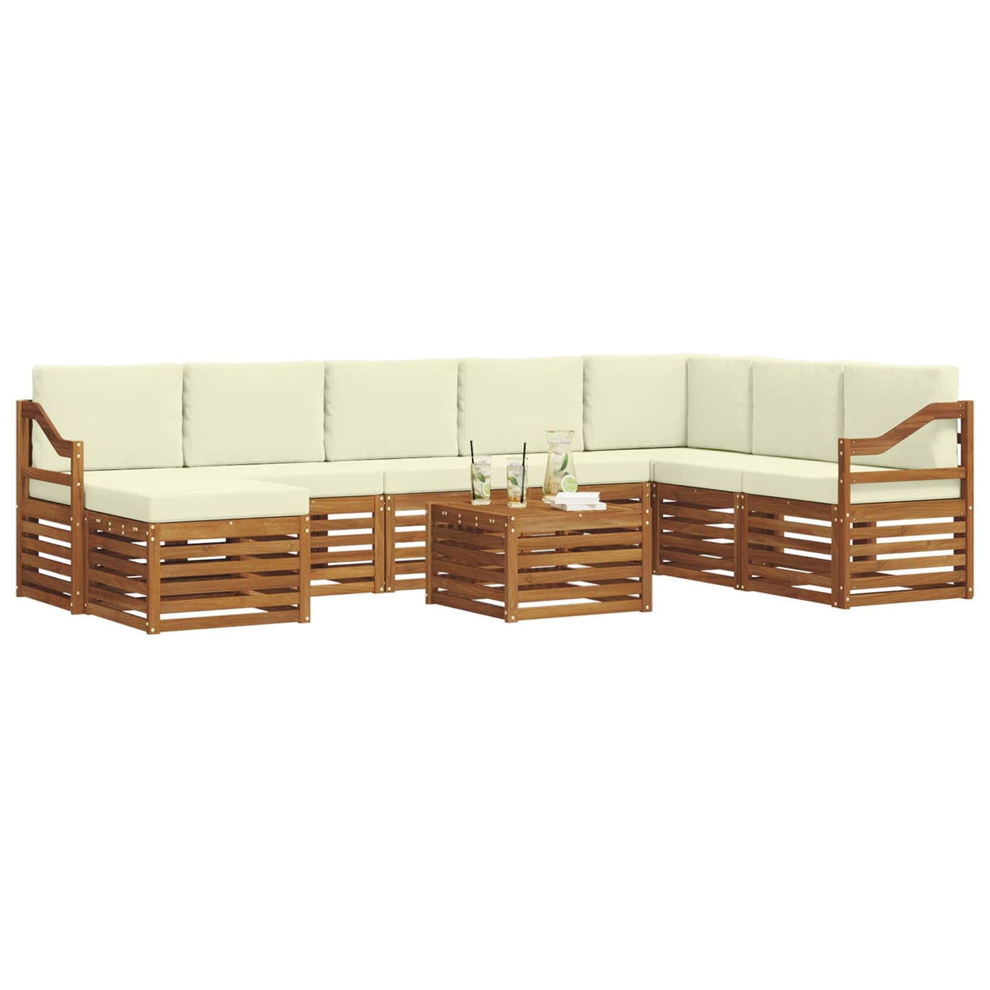 vidaXL Σειρά Καναπέ Εξωτερικού με μαξιλάρι 9 pcs Φυσικό και Κρέμα