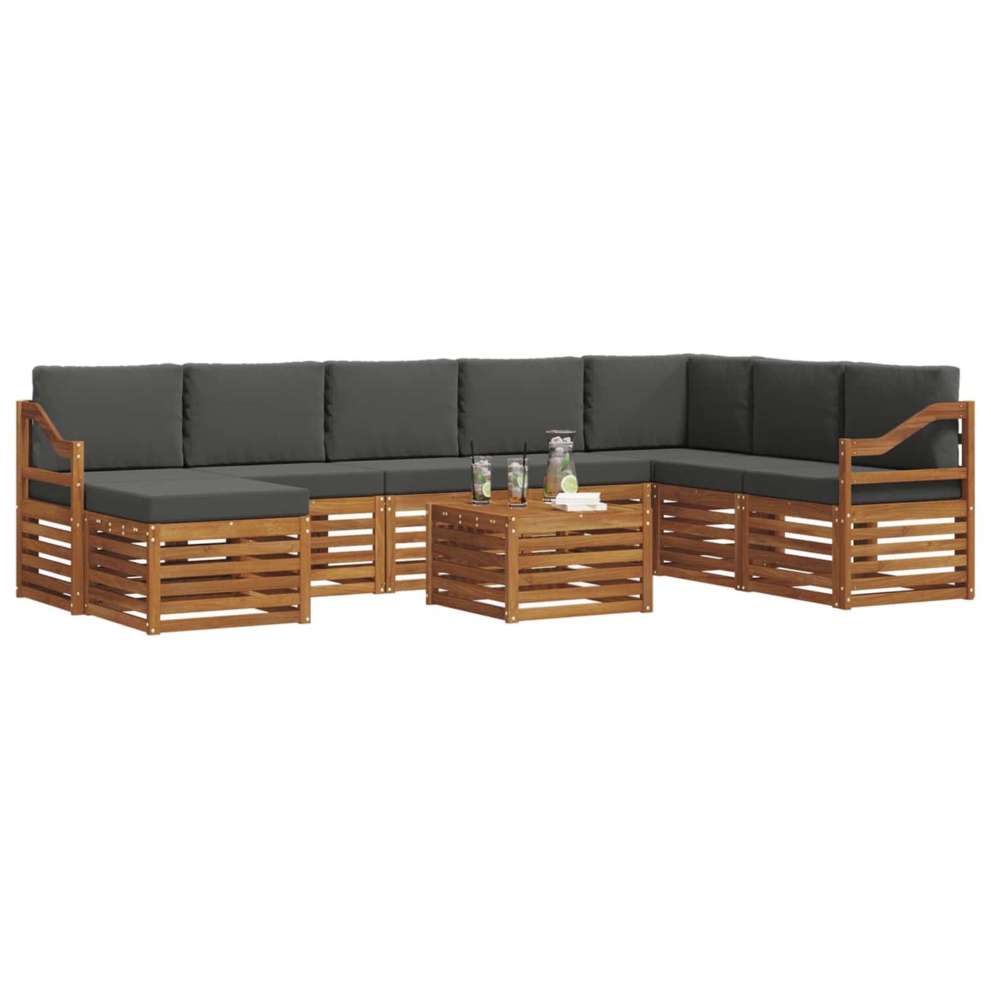 vidaXL Σειρά Καναπέ Εξωτερικού με μαξιλάρι 9 pcs Φυσικό και Ανθρακί