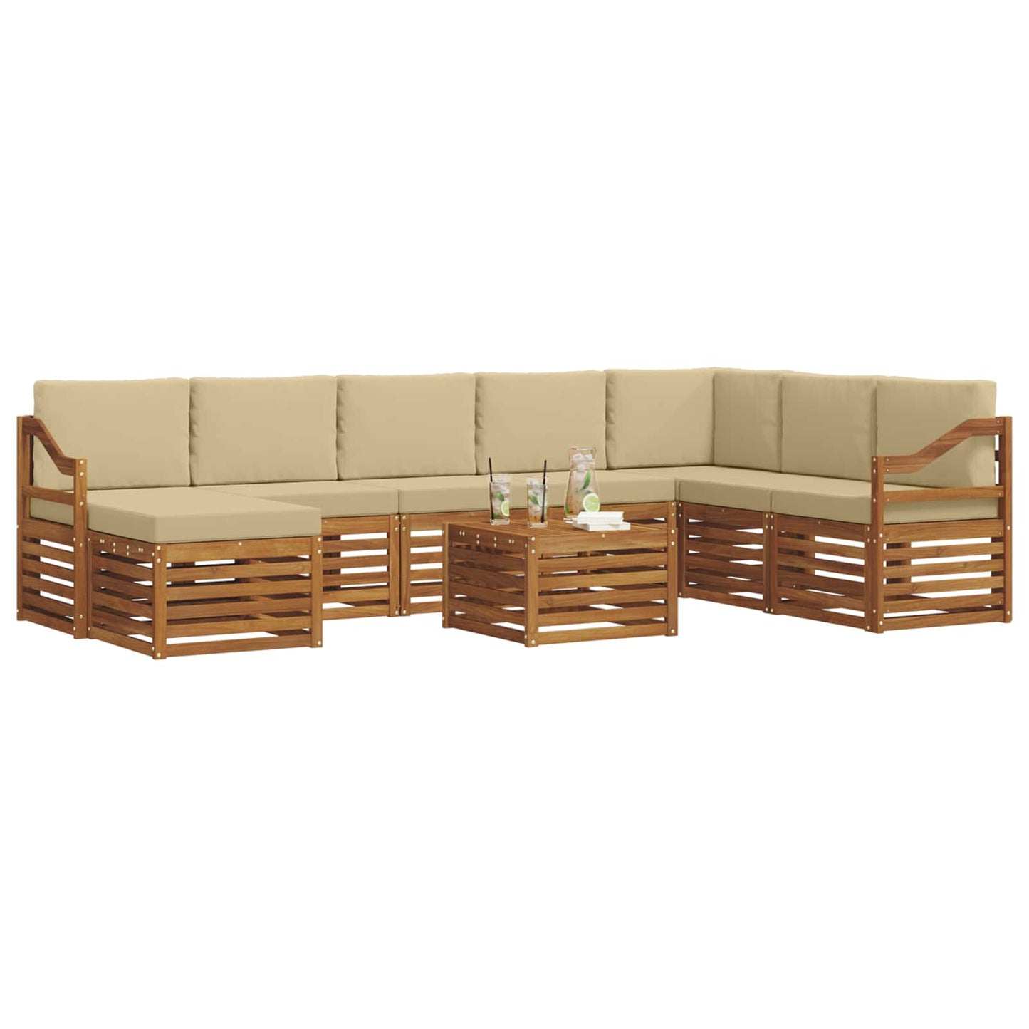 vidaXL Σειρά Καναπέ Εξωτερικού με μαξιλάρι 9 pcs Φυσικό και Μπεζ