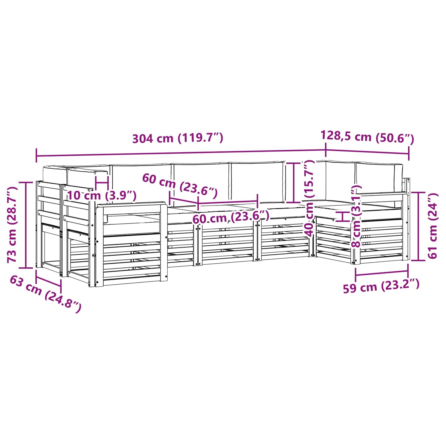 vidaXL Σαλονάκι Γωνιακού Καναπέ με μαξιλάρι 7 pcs Φυσικό και Ανθρακί