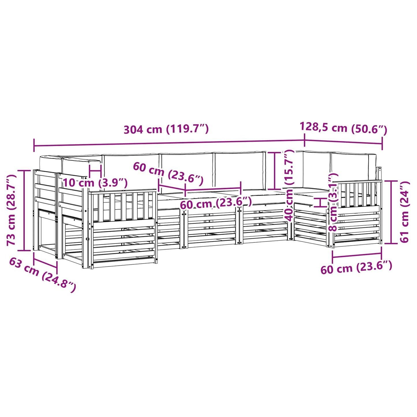 vidaXL Σαλονάκι Γωνιακού Καναπέ με μαξιλάρι 7 pcs Φυσικό και Ανθρακί