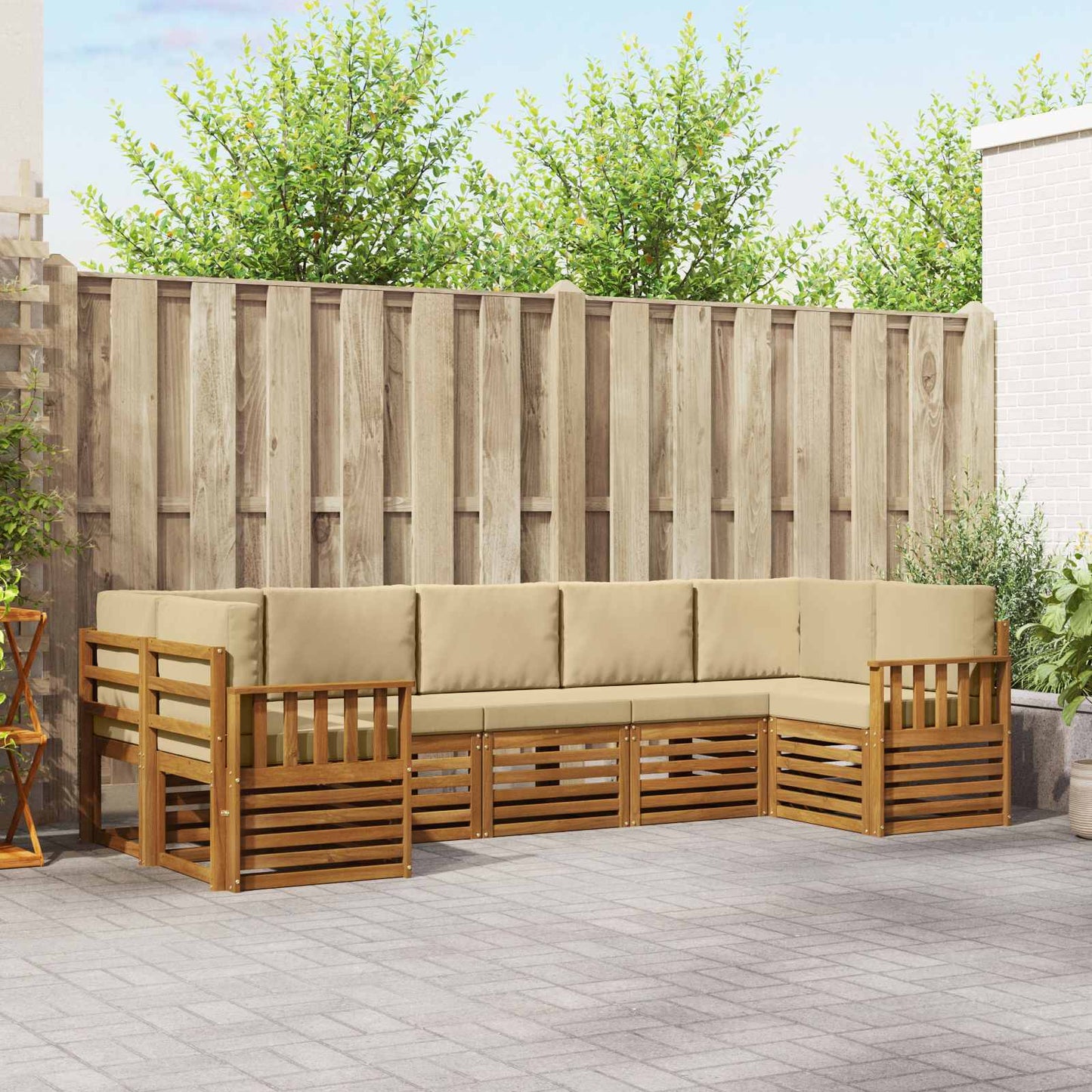 vidaXL Σαλονάκι Γωνιακού Καναπέ με μαξιλάρι 7 pcs Φυσικό και Μπεζ