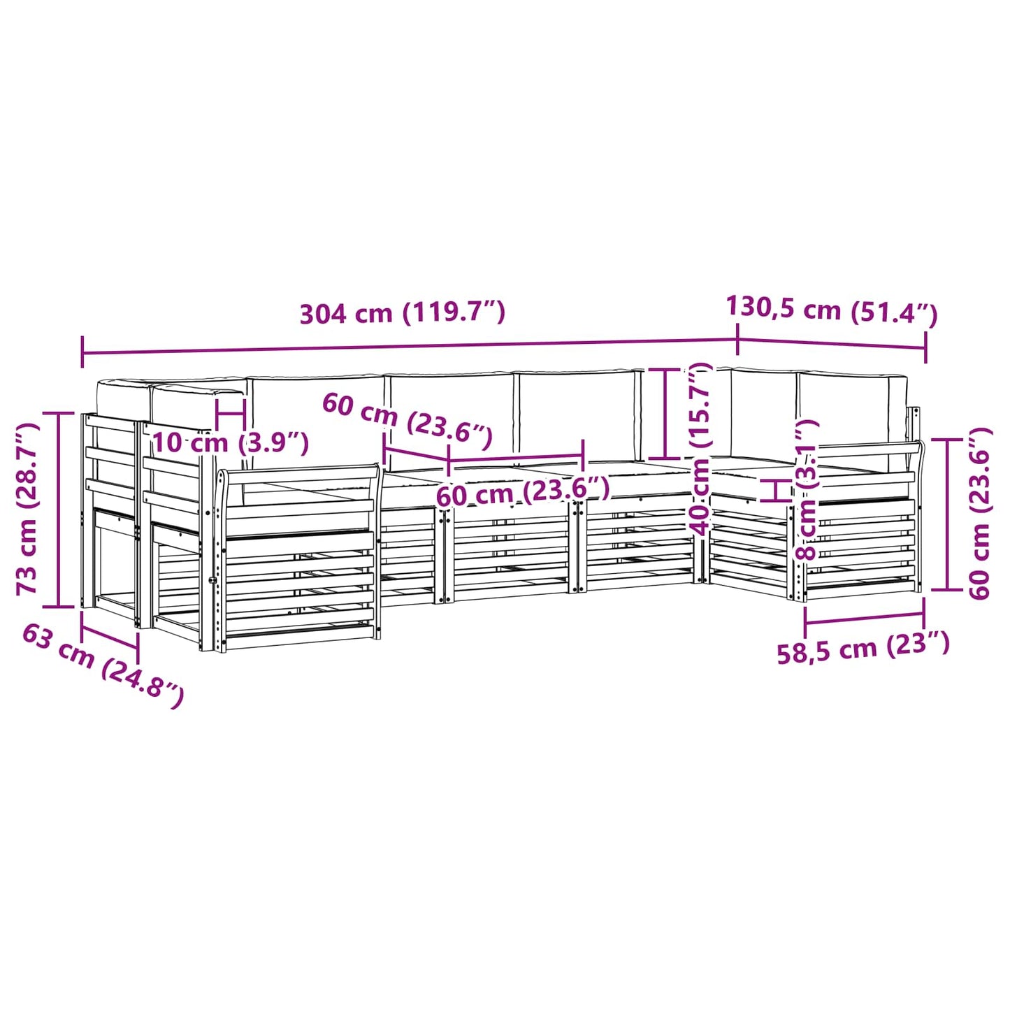 vidaXL Σαλονάκι Γωνιακού Καναπέ με μαξιλάρι 7 pcs Φυσικό και Ανθρακί