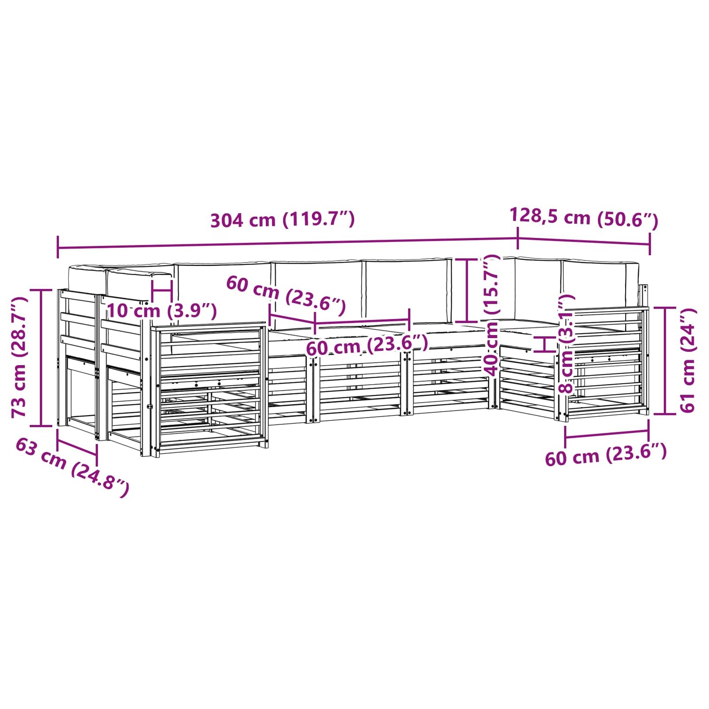 vidaXL Σαλονάκι Γωνιακού Καναπέ 7 pcs Φυσικό και Ανοιχτό Γκρι