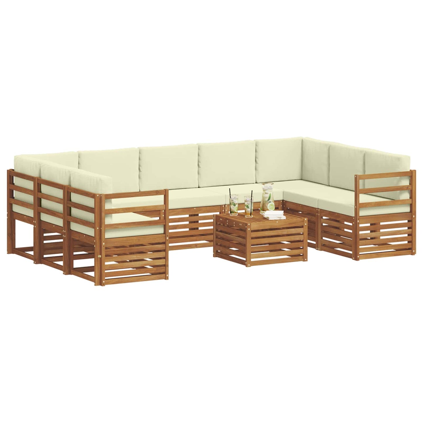 vidaXL Σετ Καναπέ 10 pcs Φυσικό και Κρέμα Στερεό Ξύλο Ακακίας