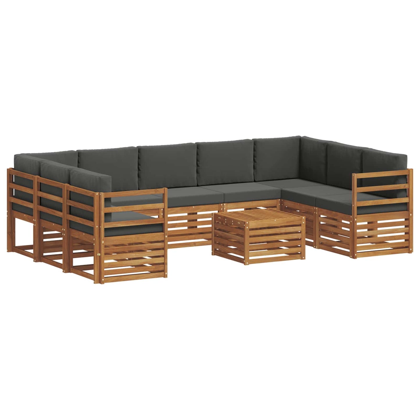 vidaXL Σετ Καναπέ 10 pcs Φυσικό και Ανθρακί Στερεό Ξύλο Ακακίας
