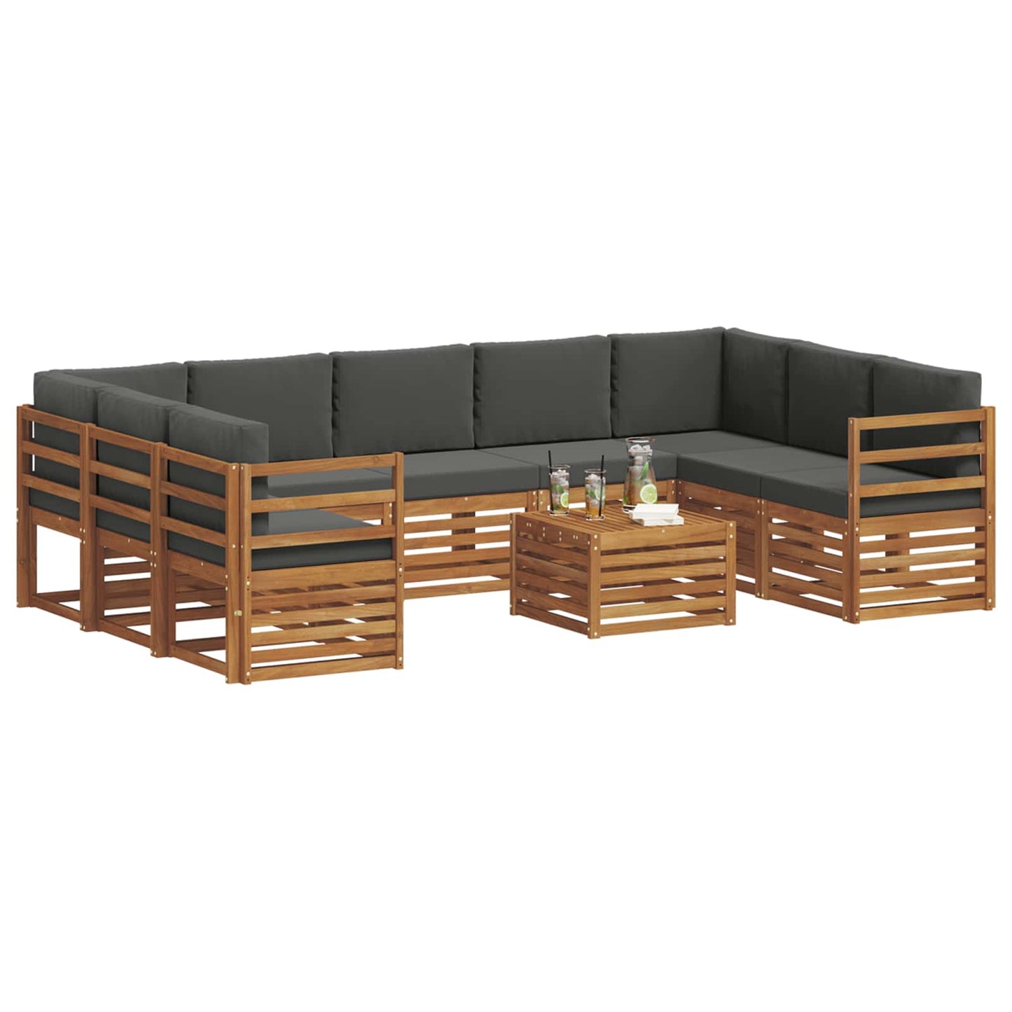 vidaXL Σετ Καναπέ 10 pcs Φυσικό και Ανθρακί Στερεό Ξύλο Ακακίας