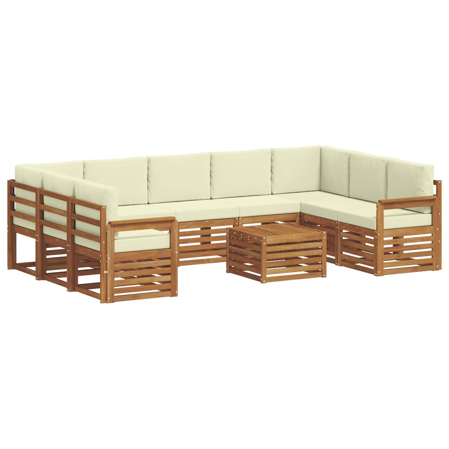 vidaXL Σετ Καναπέ 10 pcs Φυσικό και Κρέμα Στερεό Ξύλο Ακακίας