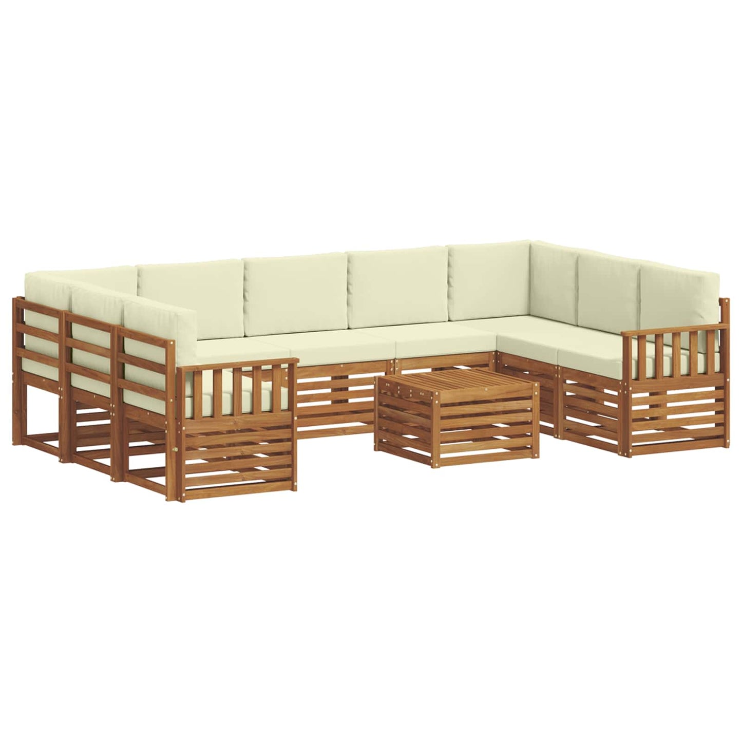 vidaXL Σετ Καναπέ 10 pcs Φυσικό και Κρέμα Στερεό Ξύλο Ακακίας