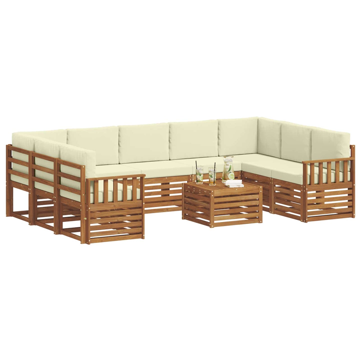 vidaXL Σετ Καναπέ 10 pcs Φυσικό και Κρέμα Στερεό Ξύλο Ακακίας