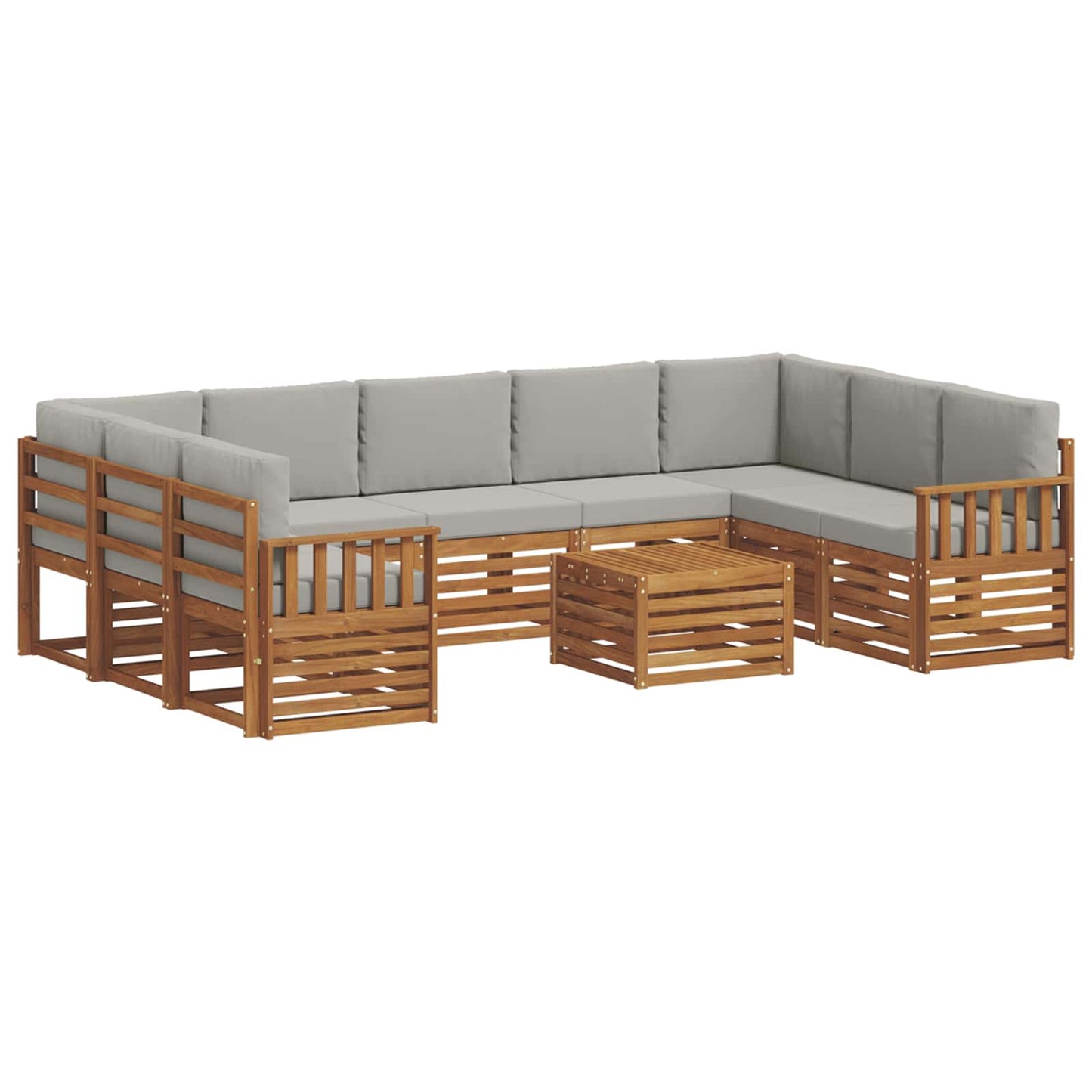vidaXL Σετ Καναπέ 10 pcs Φυσικό και Ανοιχτό Γκρι Στερεό Ξύλο Ακακίας