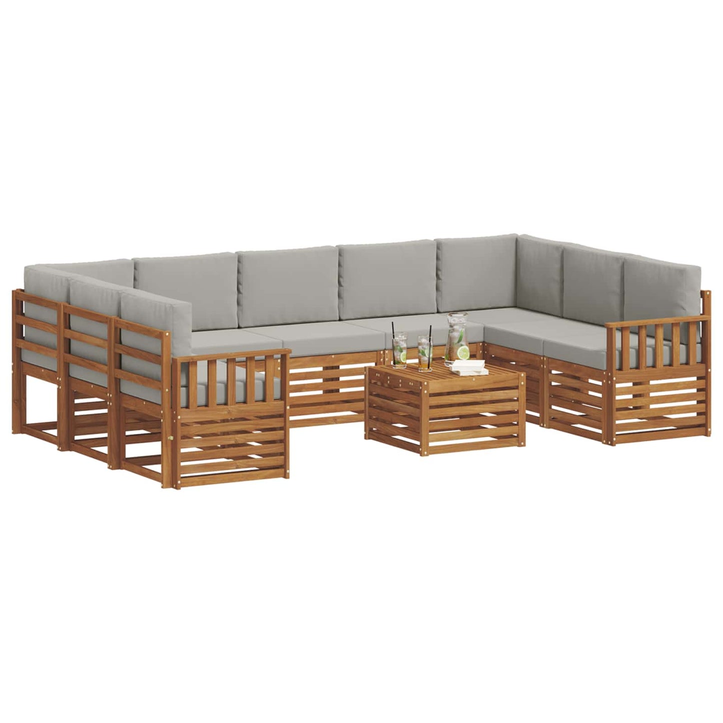 vidaXL Σετ Καναπέ 10 pcs Φυσικό και Ανοιχτό Γκρι Στερεό Ξύλο Ακακίας