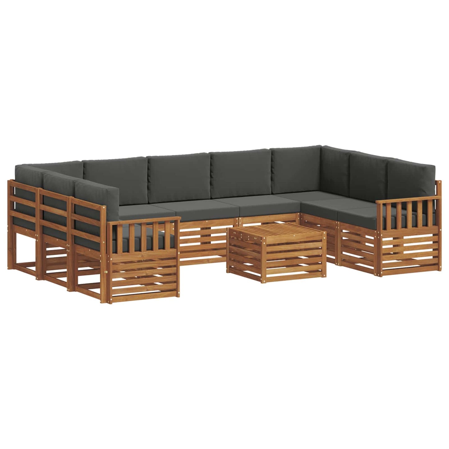 vidaXL Σετ Καναπέ 10 pcs Φυσικό και Ανθρακί Στερεό Ξύλο Ακακίας