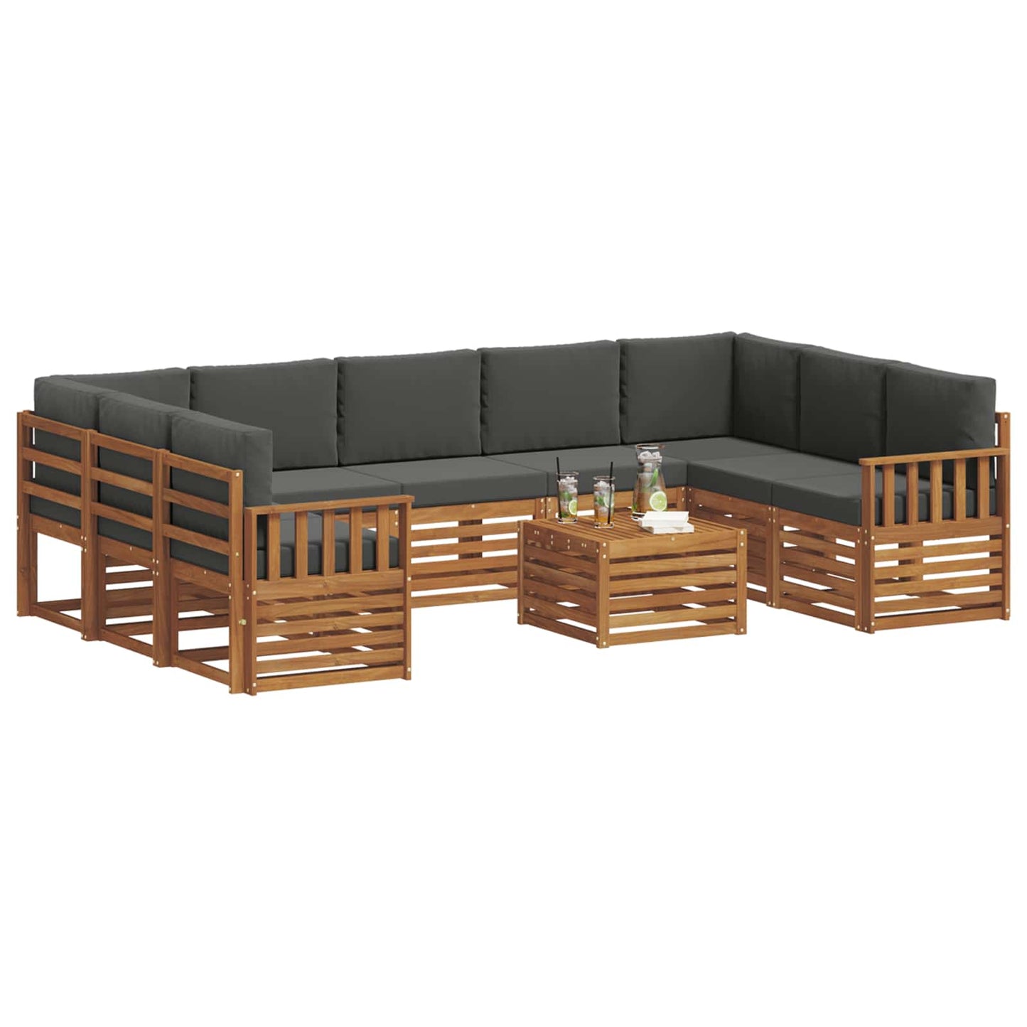 vidaXL Σετ Καναπέ 10 pcs Φυσικό και Ανθρακί Στερεό Ξύλο Ακακίας