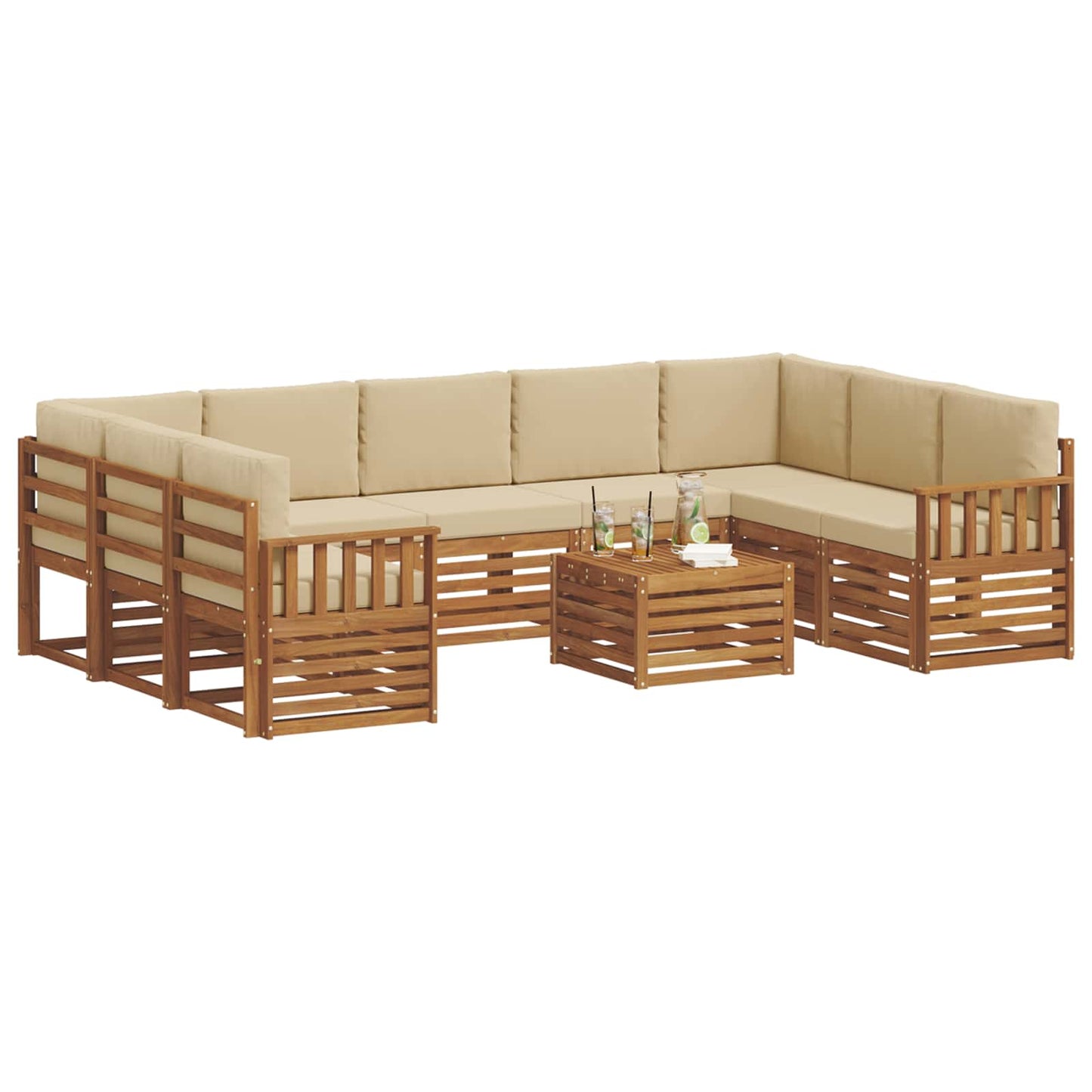 vidaXL Σετ Καναπέ 10 pcs Φυσικό και Μπεζ Στερεό Ξύλο Ακακίας