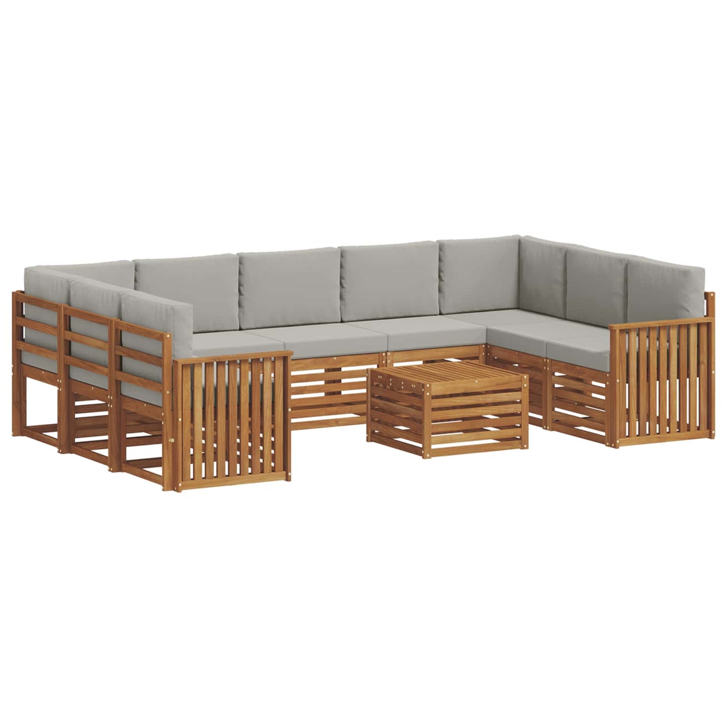 vidaXL Σετ Καναπέ 10 pcs Φυσικό και Ανοιχτό Γκρι Στερεό Ξύλο Ακακίας