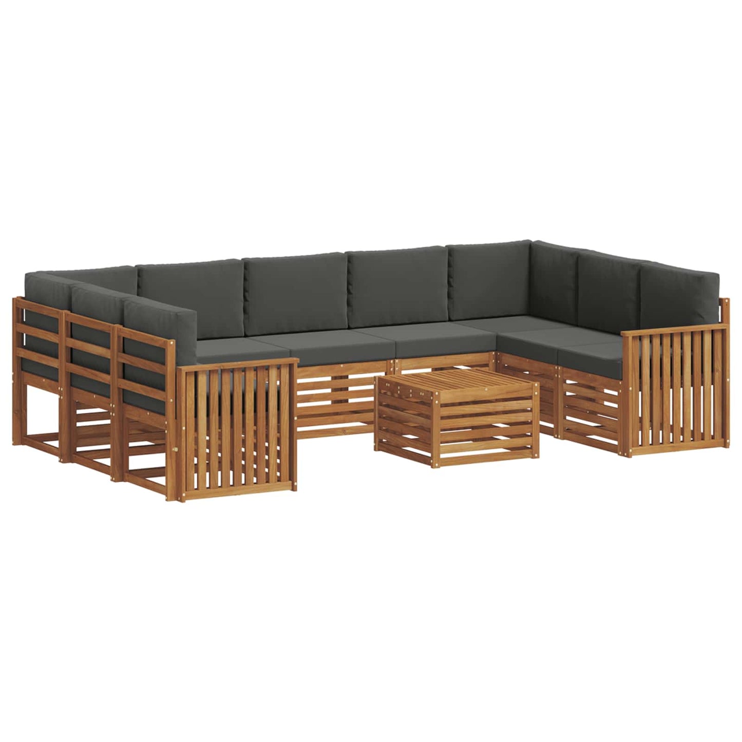 vidaXL Σετ Καναπέ 10 pcs Φυσικό και Ανθρακί Στερεό Ξύλο Ακακίας