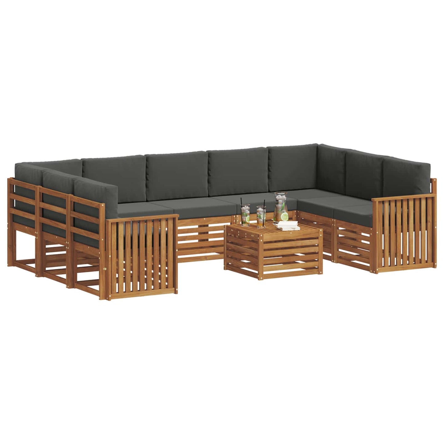 vidaXL Σετ Καναπέ 10 pcs Φυσικό και Ανθρακί Στερεό Ξύλο Ακακίας
