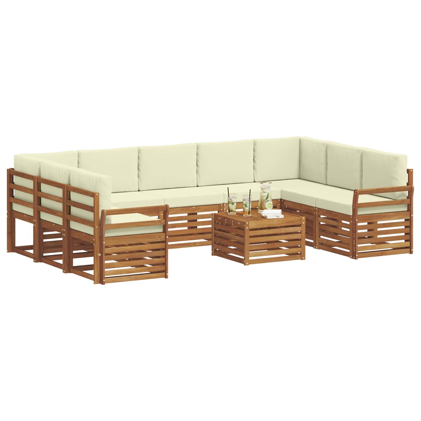 vidaXL Σετ Καναπέ 10 pcs Φυσικό και Κρέμα Στερεό Ξύλο Ακακίας