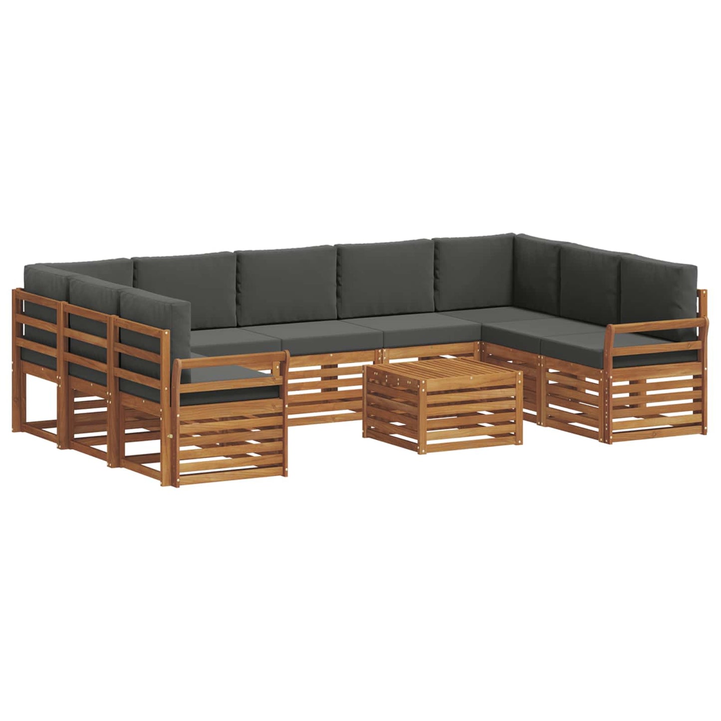 vidaXL Σετ Καναπέ 10 pcs Φυσικό και Ανθρακί Στερεό Ξύλο Ακακίας