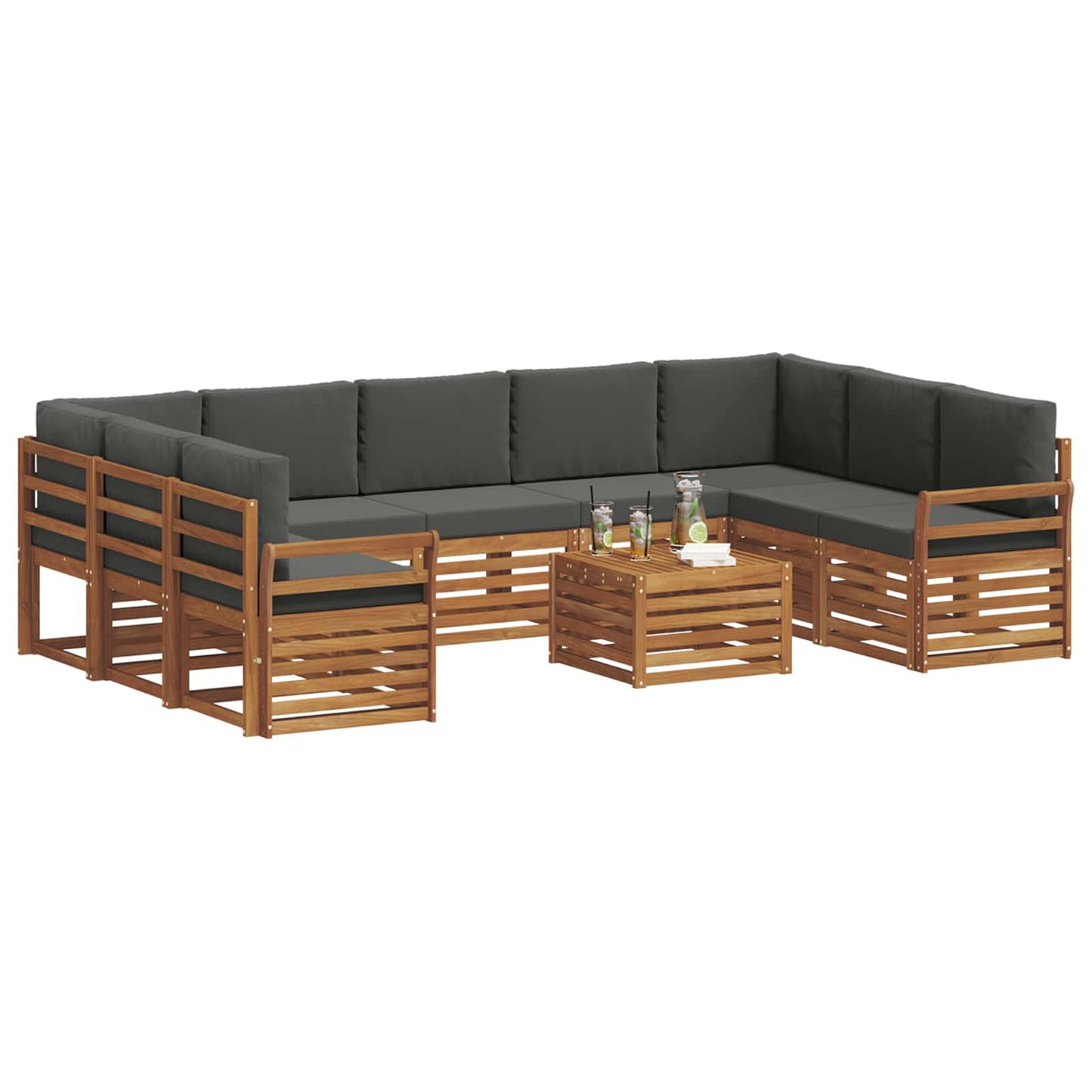 vidaXL Σετ Καναπέ 10 pcs Φυσικό και Ανθρακί Στερεό Ξύλο Ακακίας